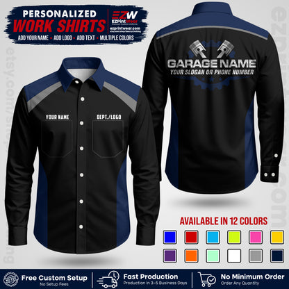 Custom Mechanic Work Shirt with Name, Logo & Text | Auto Shop Uniform | Workwear MCN 06