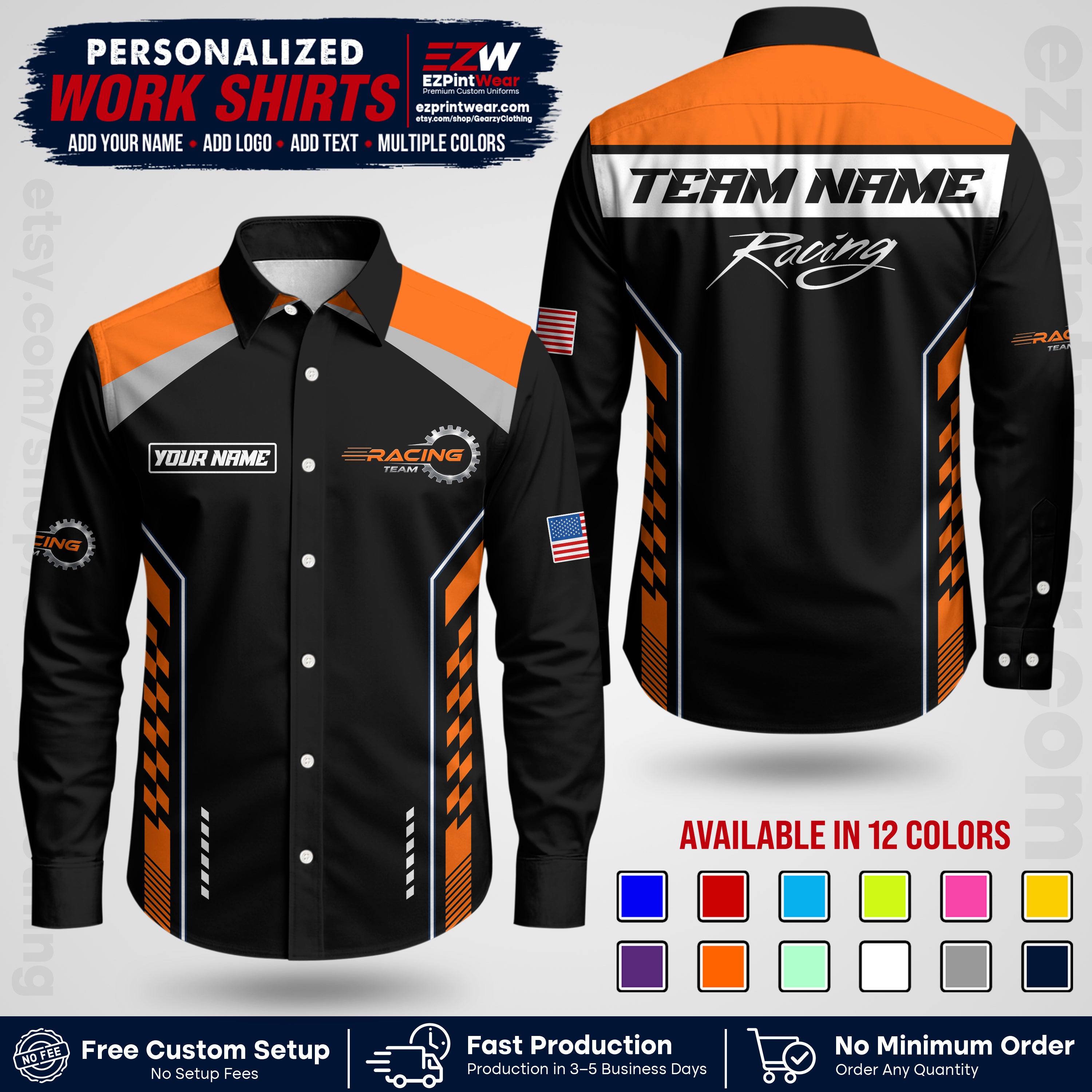 Custom Racing Shirt with Name, Logo & Text | Race Team Uniform | Crew Apparel RC13