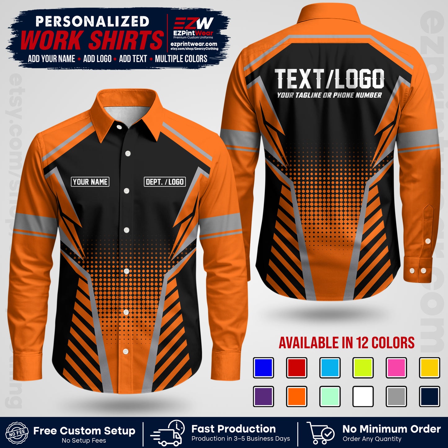 Custom All Over Print Work Uniform Shirt with Name, Logo & Text | Custom Hawaiian Shirt | Company Shirt | Employee Uniform UNF13