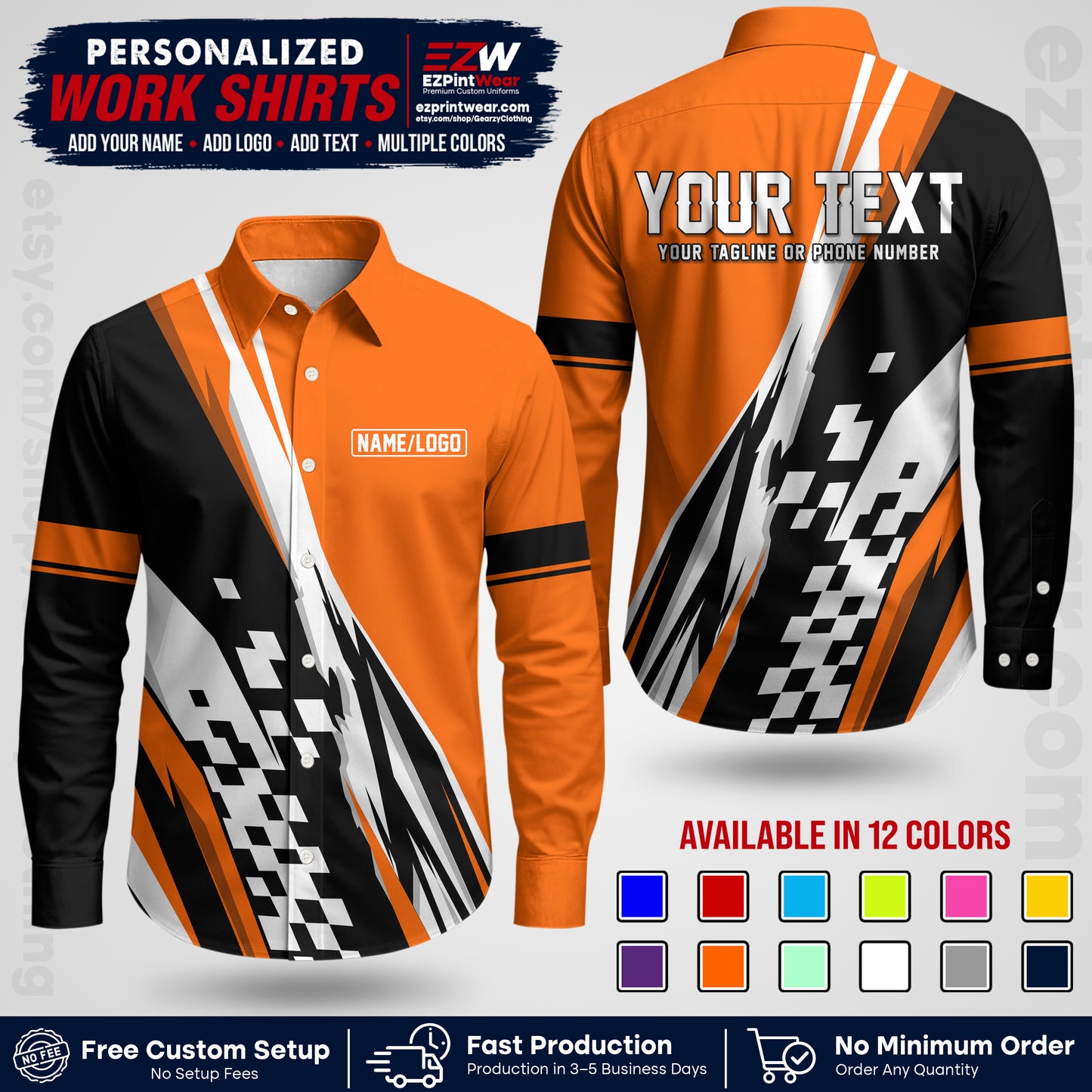 Custom Racing Shirt with Name, Logo & Text | Race Team Uniform | Crew Apparel RC04
