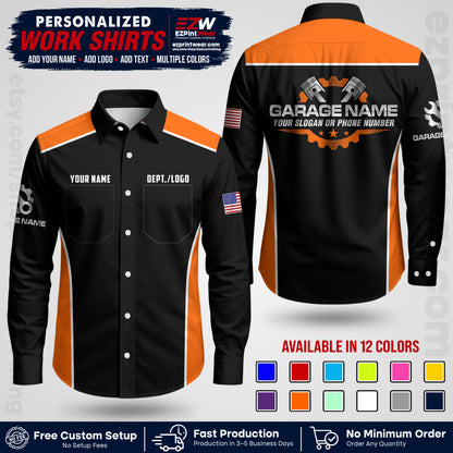 Custom Mechanic Work Shirt with Name, Logo & Text | Auto Shop Uniform | Workwear MCN 07