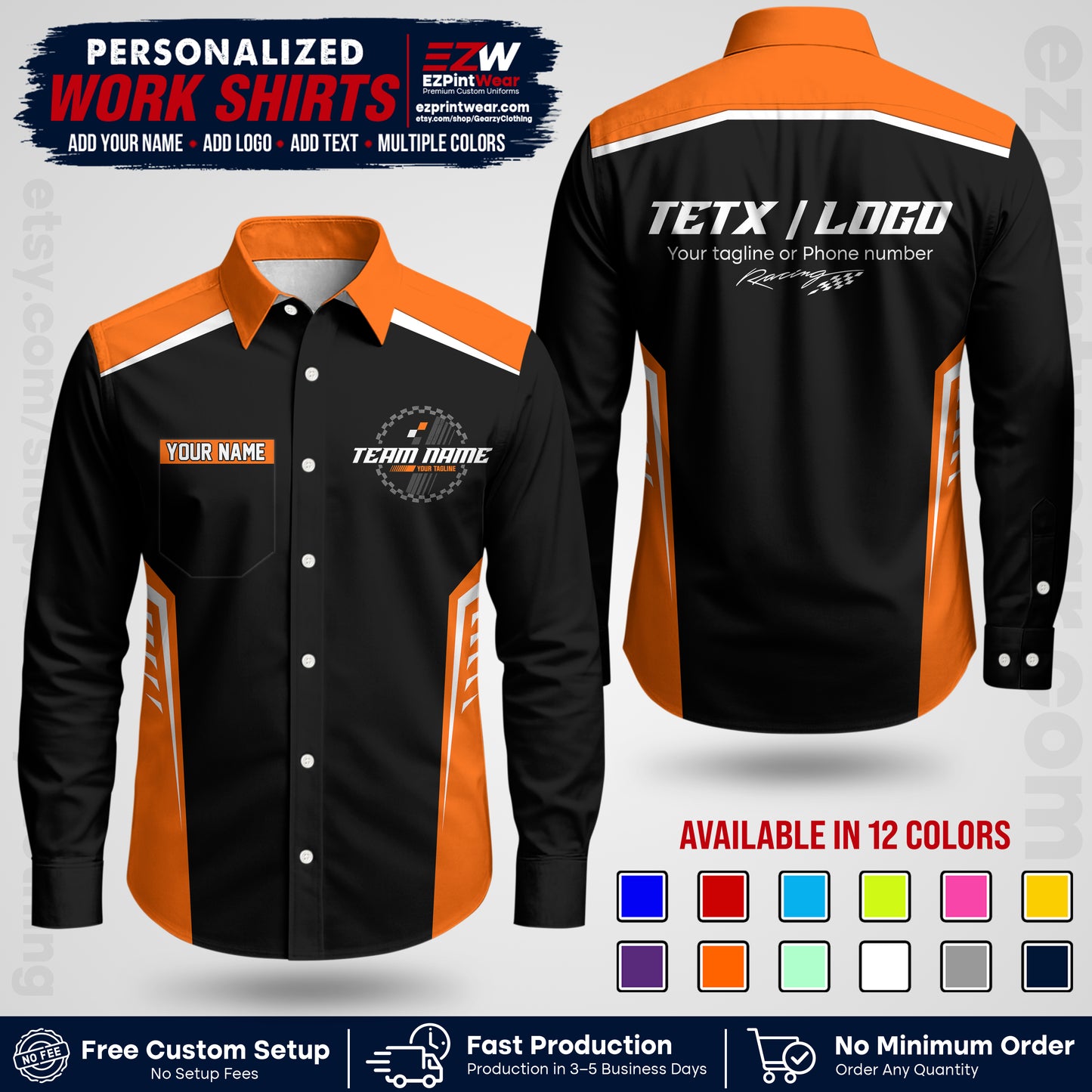 Custom Racing Shirt with Name, Logo & Text | Race Team Uniform | Crew Apparel RC07