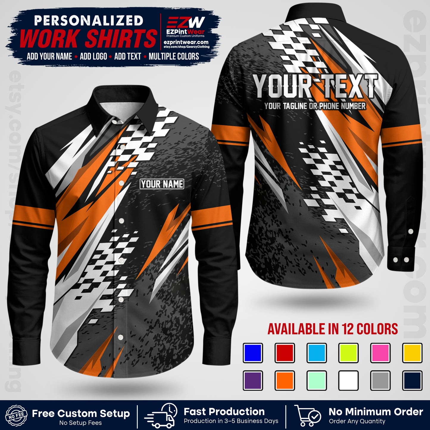 Custom Racing Shirt with Name, Logo & Text | Race Team Uniform | Crew Apparel RC03