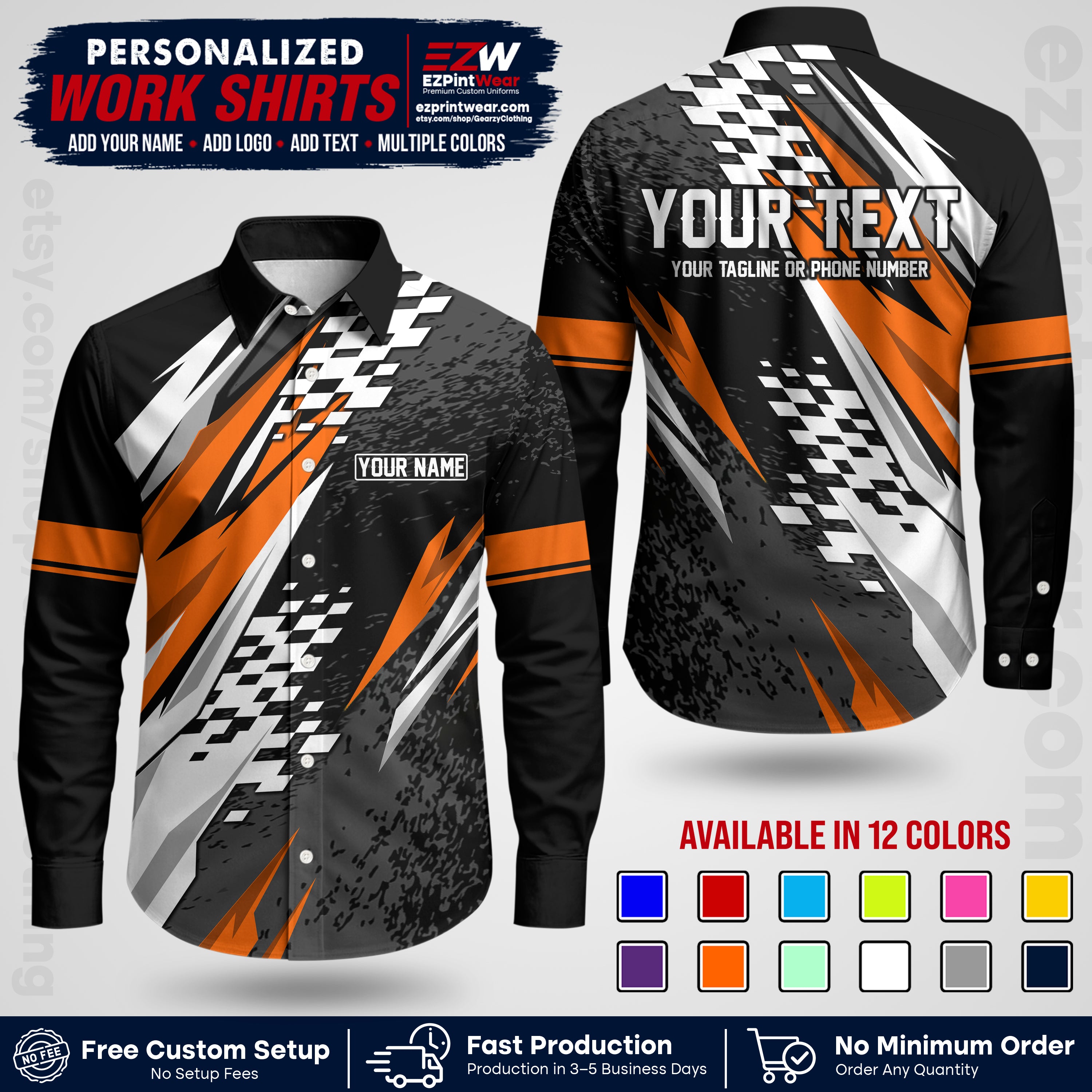 Custom Racing Shirt with Name, Logo & Text | Race Team Uniform | Crew Apparel RC03