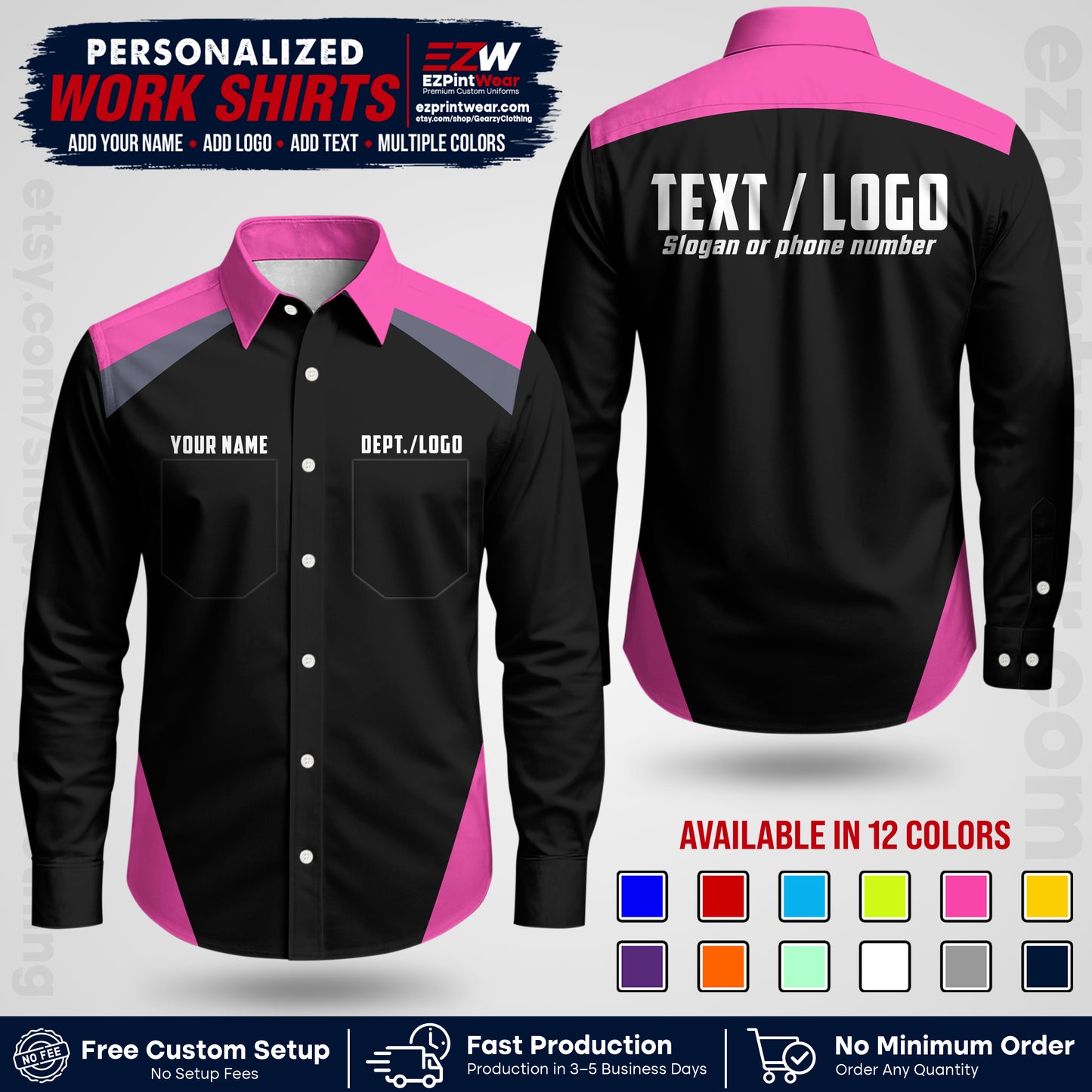 Custom All Over Print Work Uniform Shirt with Name, Logo & Text | Custom Hawaiian Shirt | Company Shirt | Employee Uniform UNF02