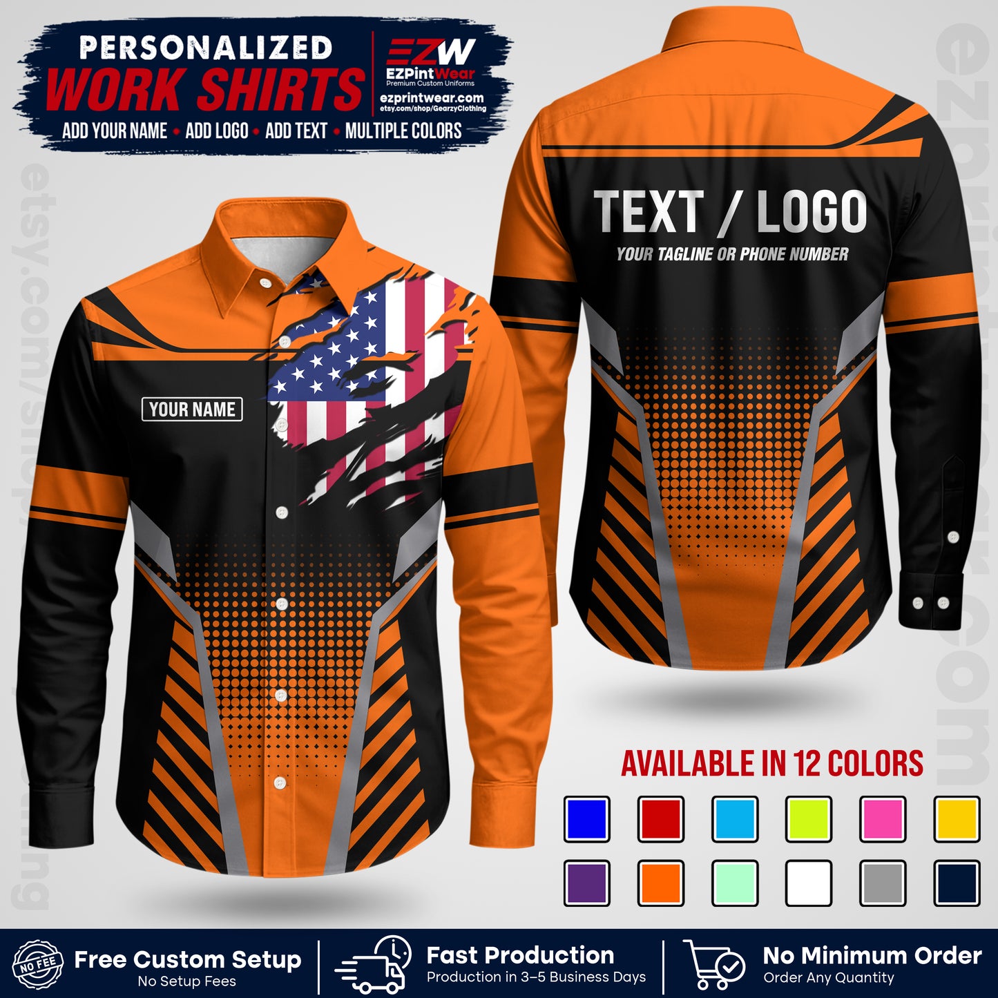 Custom All Over Print Work Uniform Shirt with Name, Logo & Text | Custom Hawaiian Shirt | Company Shirt | Employee Uniform UNF07