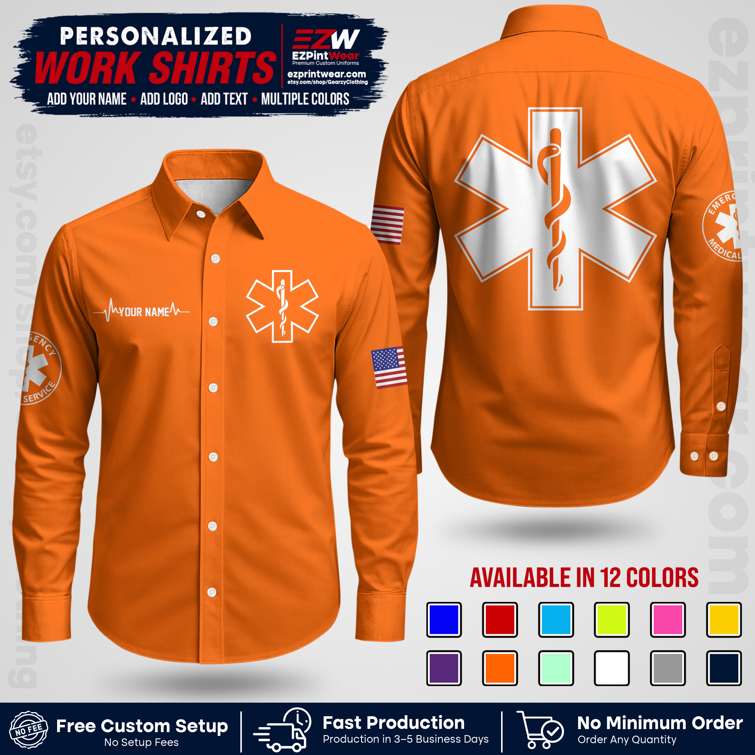 Custom EMS Shirt with Name, Logo & Text | EMS Team Uniform | First Responder Workwear EMSU04