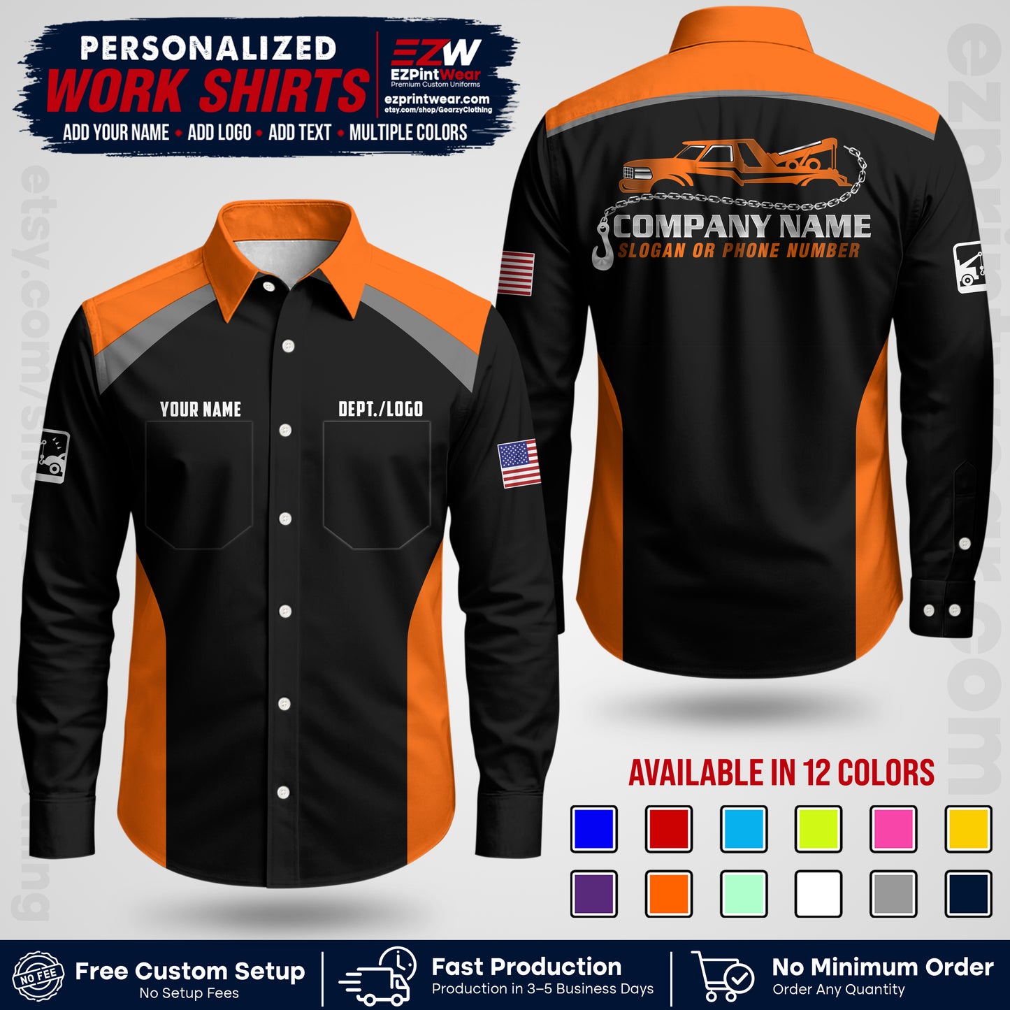 Custom Towing Shirt with Name, Logo & Text | Towing Company Uniform | Workwear TW01