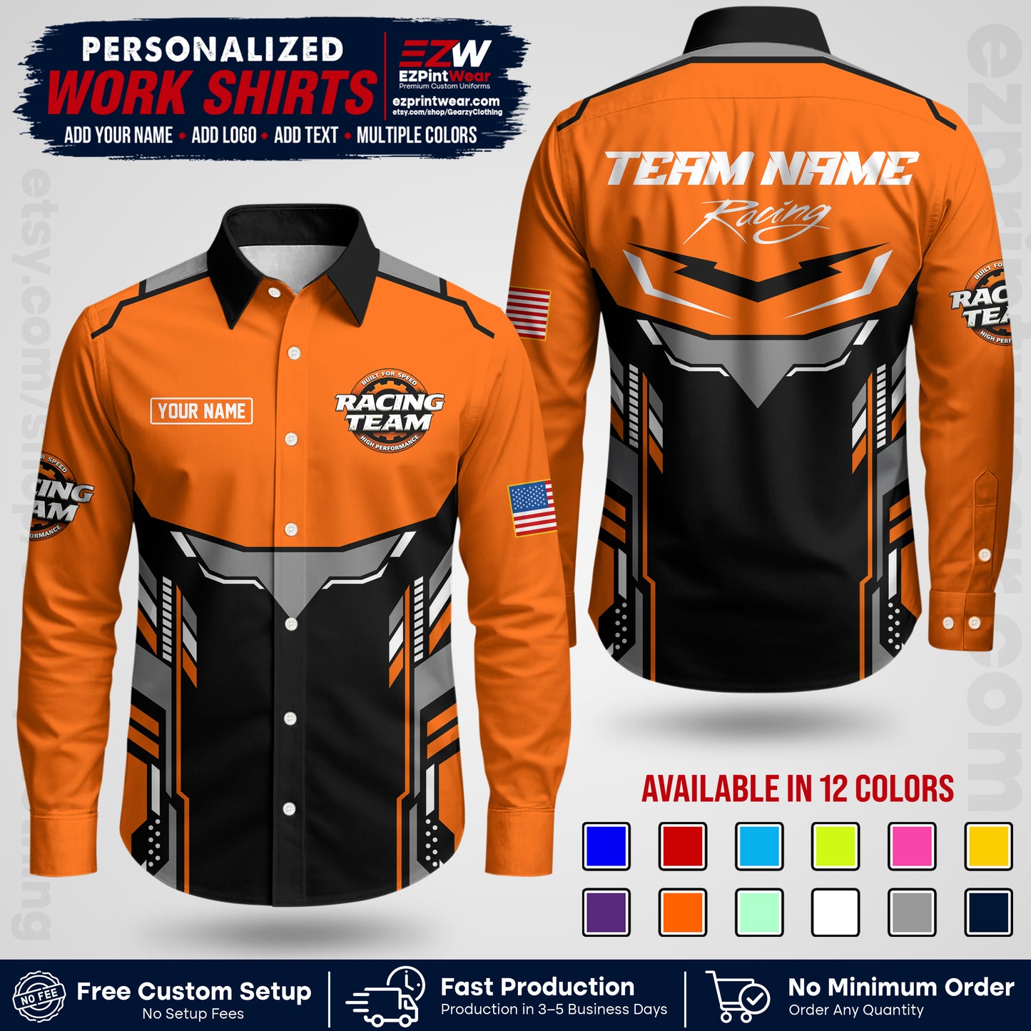Custom Racing Shirt with Name, Logo & Text | Race Team Uniform | Crew Apparel RC11