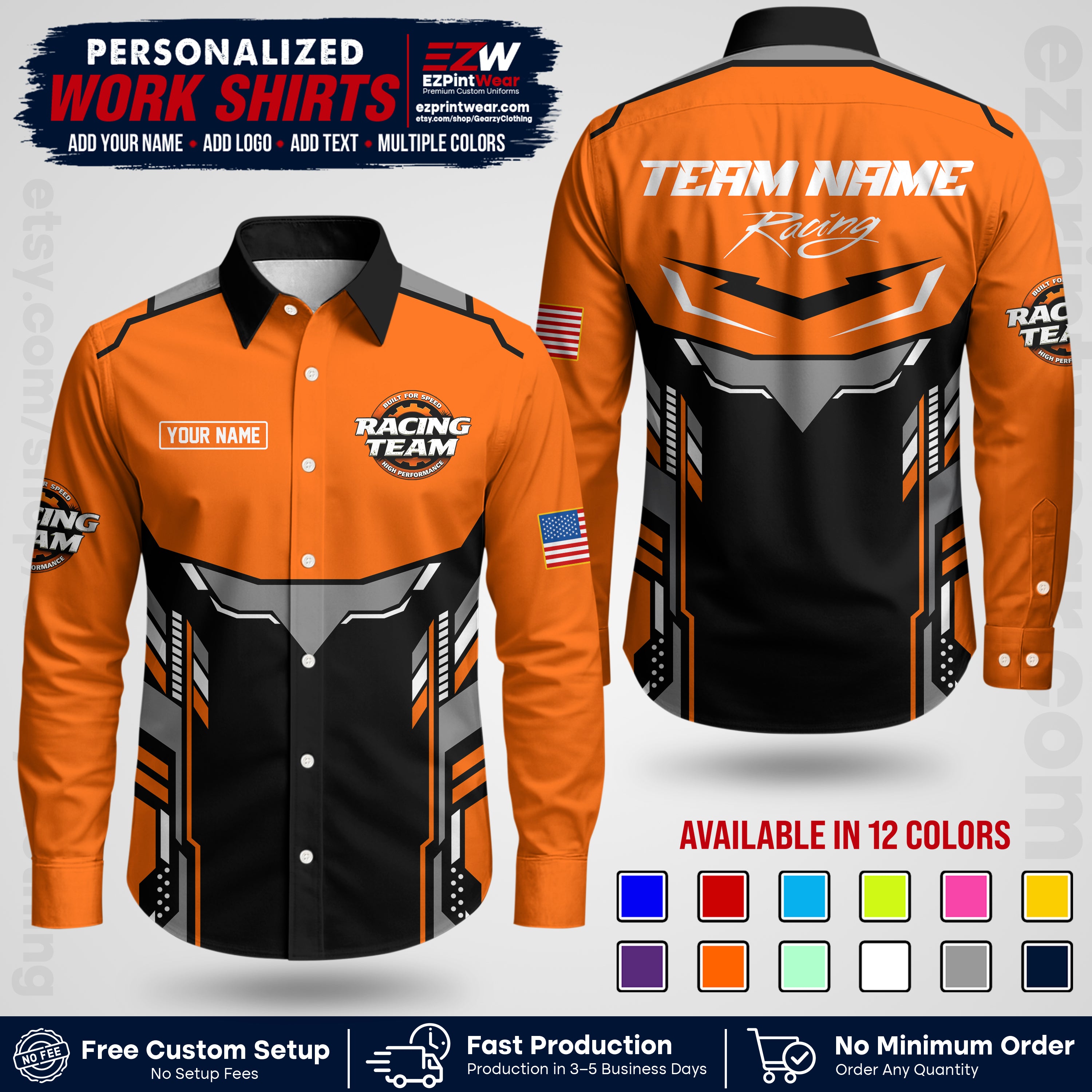 Custom Racing Shirt with Name, Logo & Text | Race Team Uniform | Crew Apparel RC11