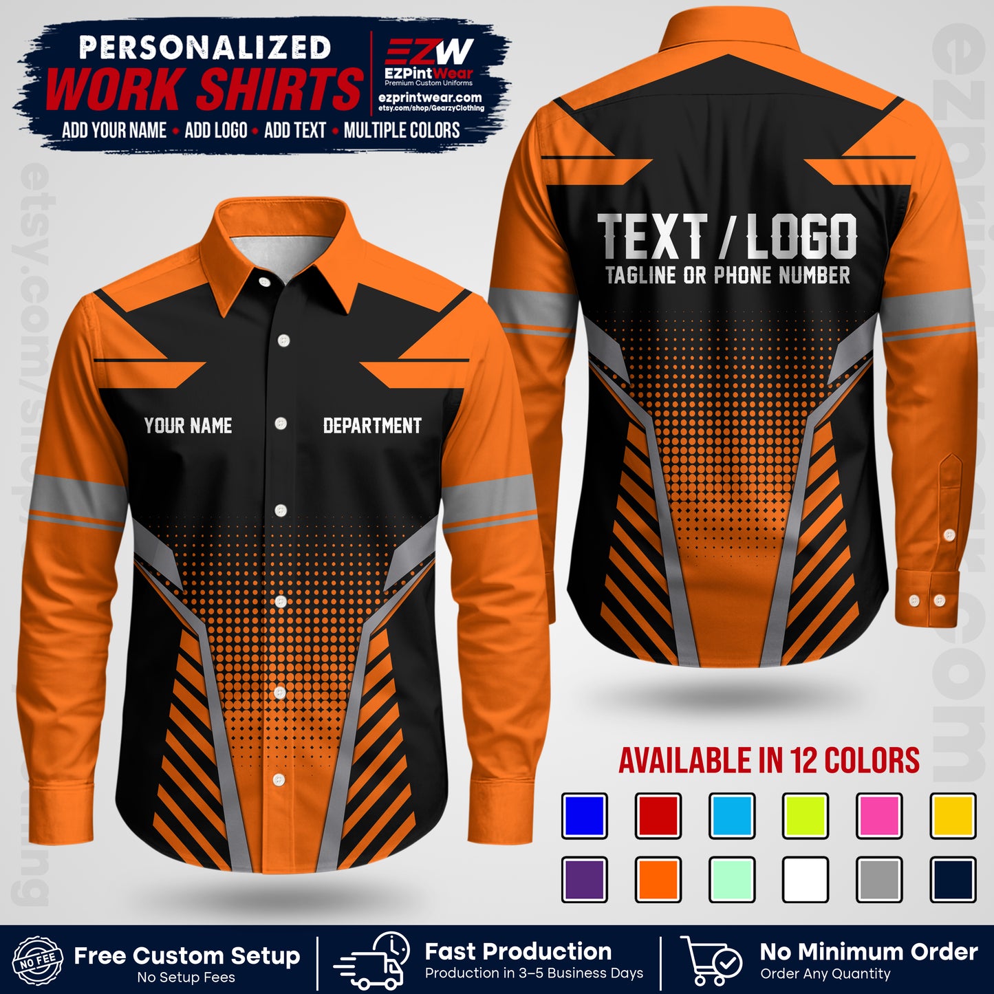 Custom All Over Print Work Uniform Shirt with Name, Logo & Text | Custom Hawaiian Shirt | Company Shirt | Employee Uniform UNF06