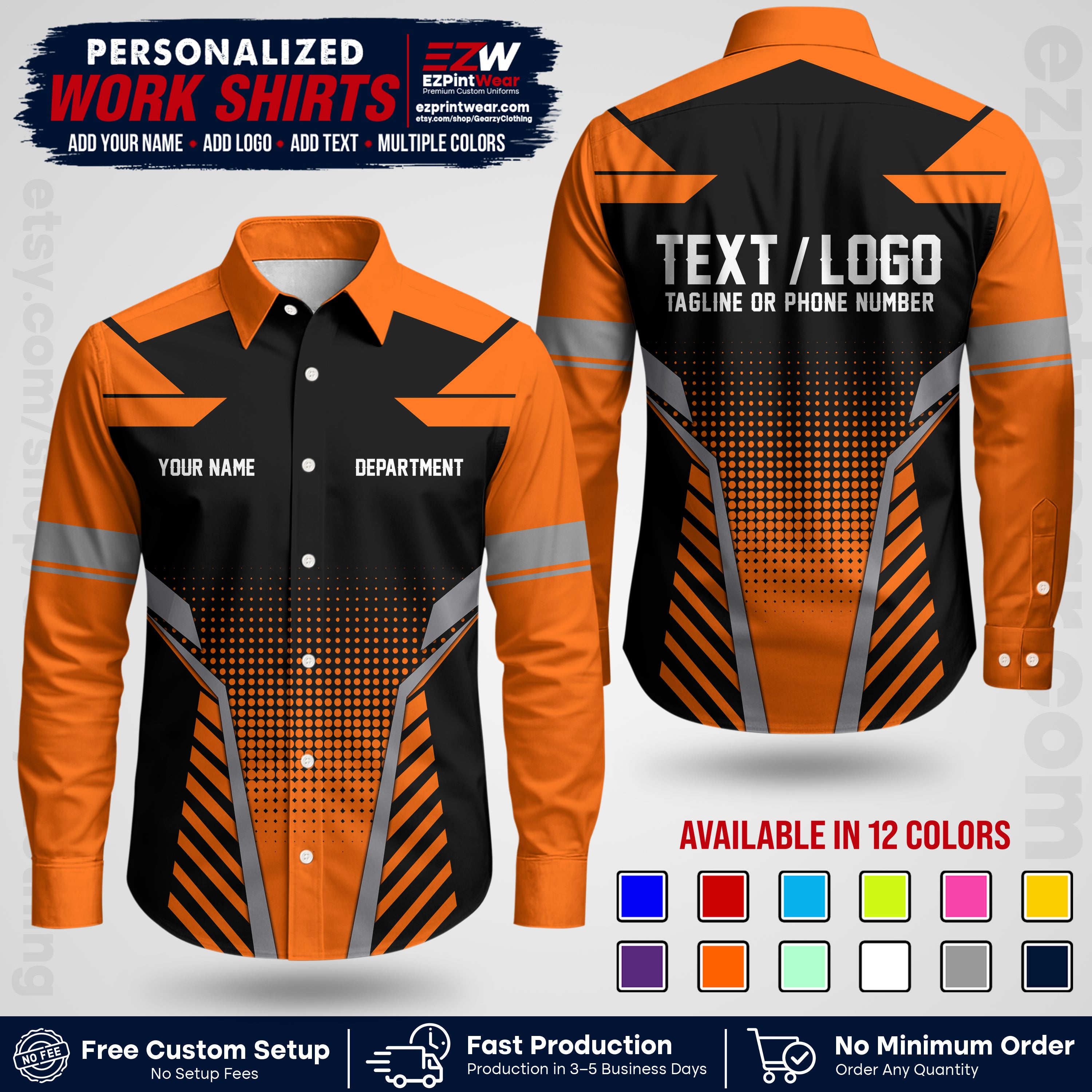 Custom All Over Print Work Uniform Shirt with Name, Logo & Text | Custom Hawaiian Shirt | Company Shirt | Employee Uniform UNF06