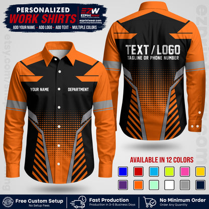 Custom All Over Print Work Uniform Shirt with Name, Logo & Text | Custom Hawaiian Shirt | Company Shirt | Employee Uniform UNF06