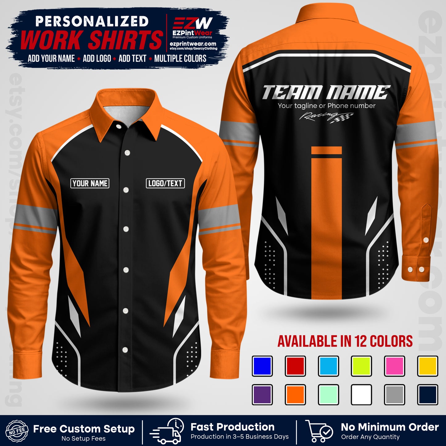 Custom Racing Shirt with Name, Logo & Text | Race Team Uniform | Crew Apparel RC06