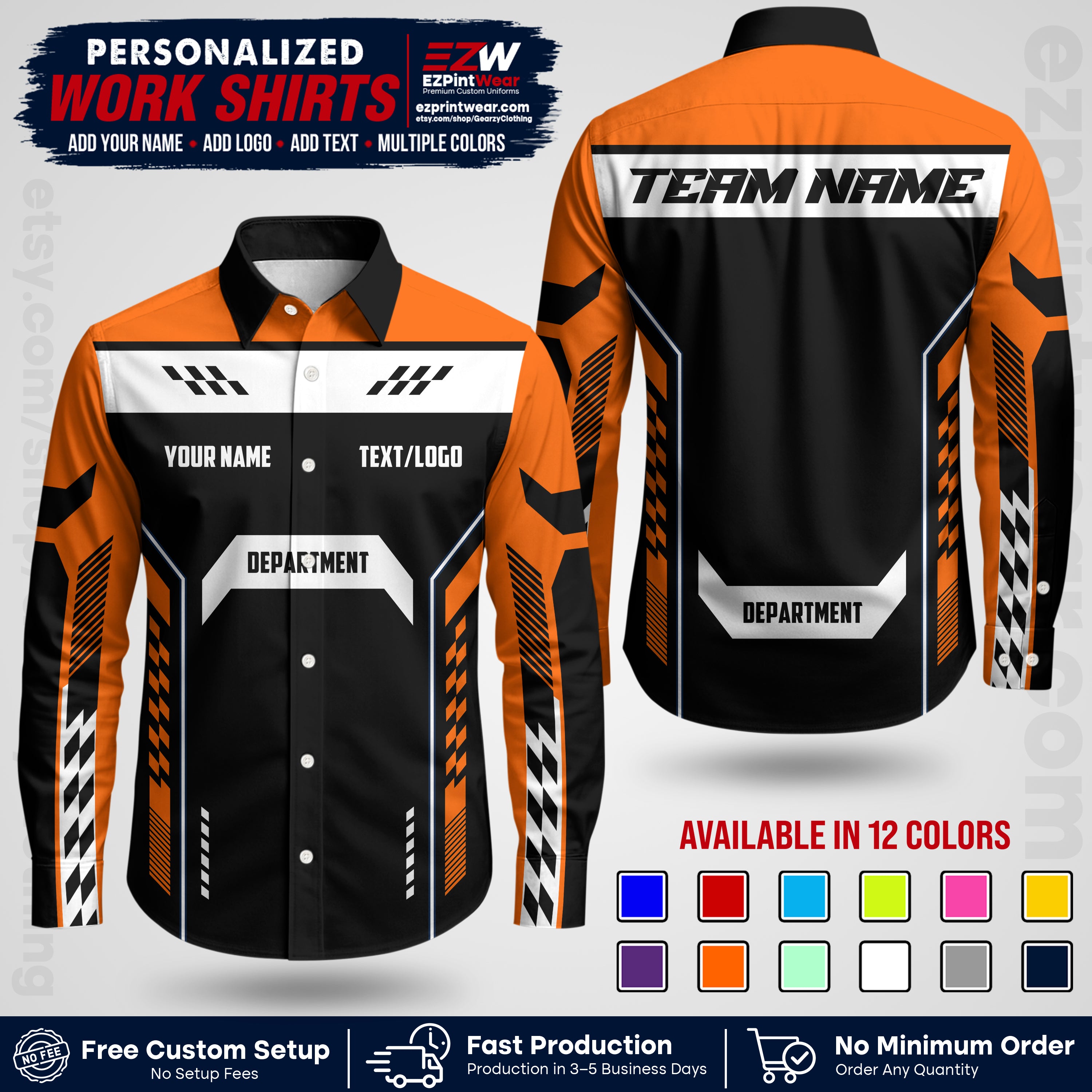 Custom All Over Print Work Uniform Shirt with Name, Logo & Text | Custom Hawaiian Shirt | Company Shirt | Employee Uniform UNF18