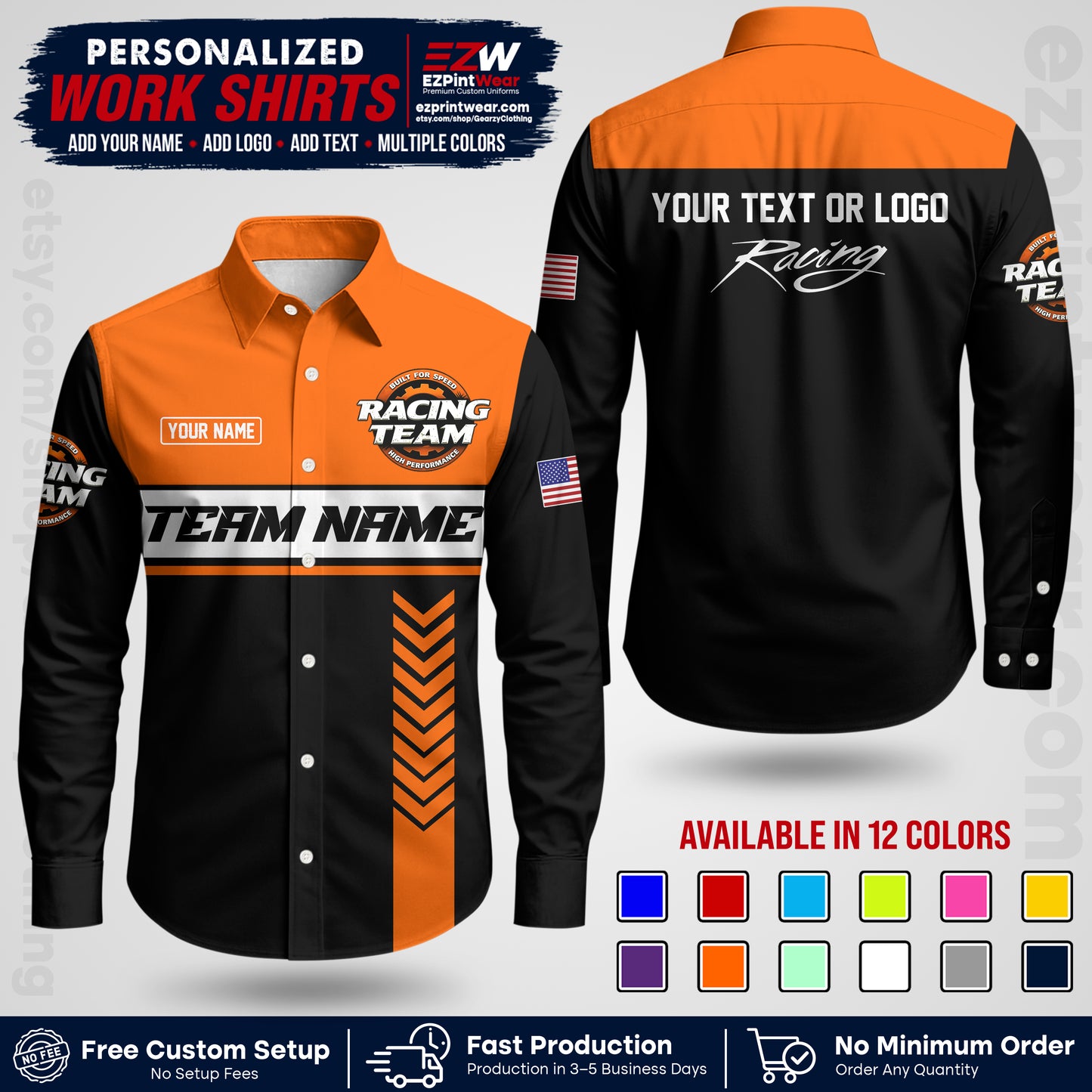 Custom Racing Shirt with Name, Logo & Text | Race Team Uniform | Crew Apparel RC02