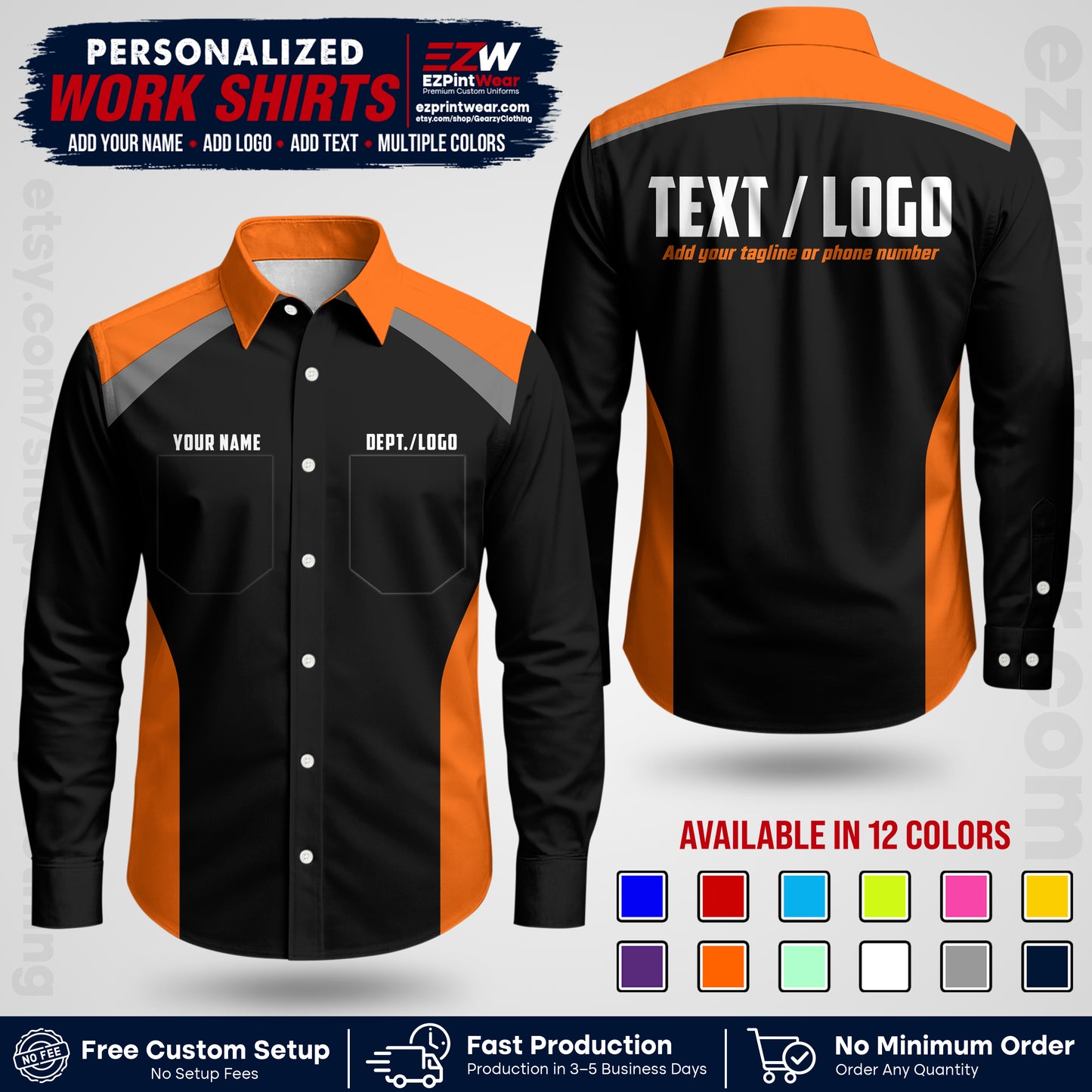 Custom All Over Print Work Uniform Shirt with Name, Logo & Text | Custom Hawaiian Shirt | Company Shirt | Employee Uniform UNF04