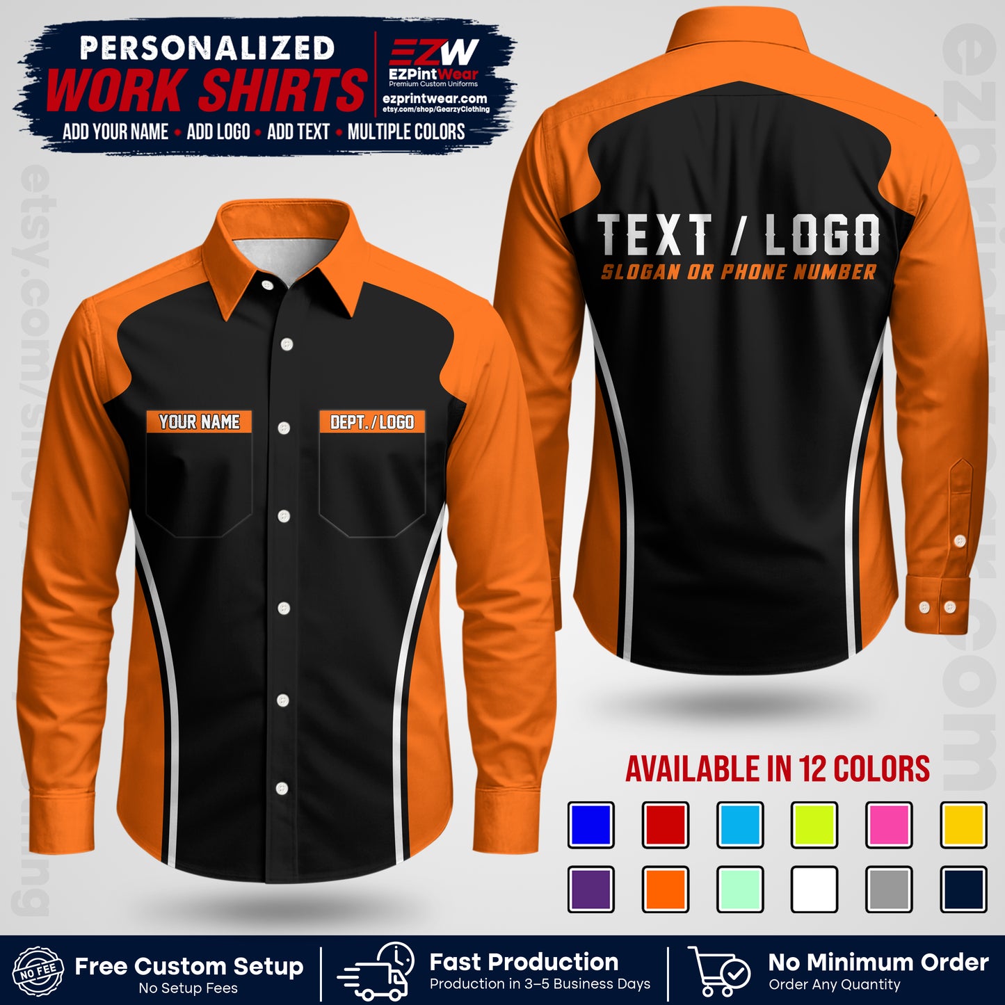 Custom All Over Print Work Uniform Shirt with Name, Logo & Text | Custom Hawaiian Shirt | Company Shirt | Employee Uniform UNF16