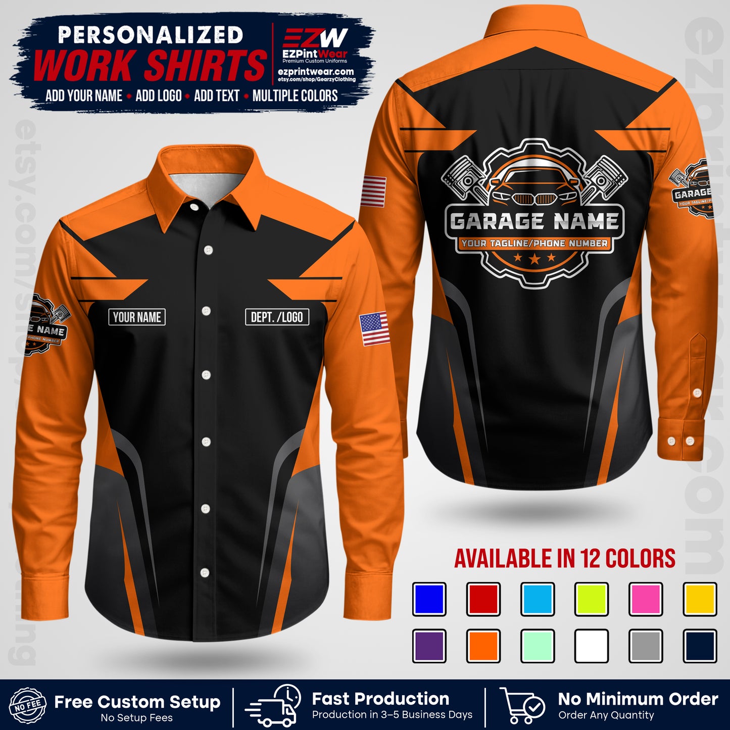 Custom Mechanic Work Shirt with Name, Logo & Text | Auto Shop Uniform | Workwear MCN 04
