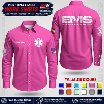 Custom EMS Shirt with Name, Logo & Text | EMS Team Uniform | First Responder Workwear EMSU01