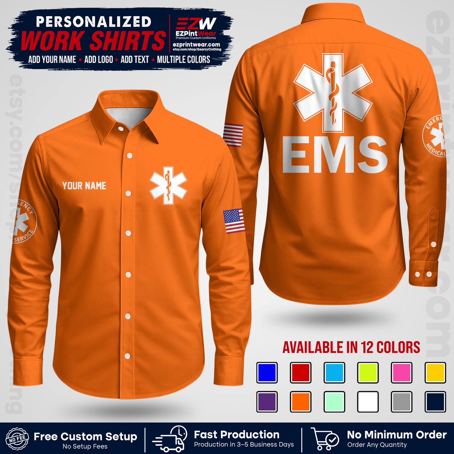 Custom EMS Shirt with Name, Logo & Text | EMS Team Uniform | First Responder Workwear EMSU02