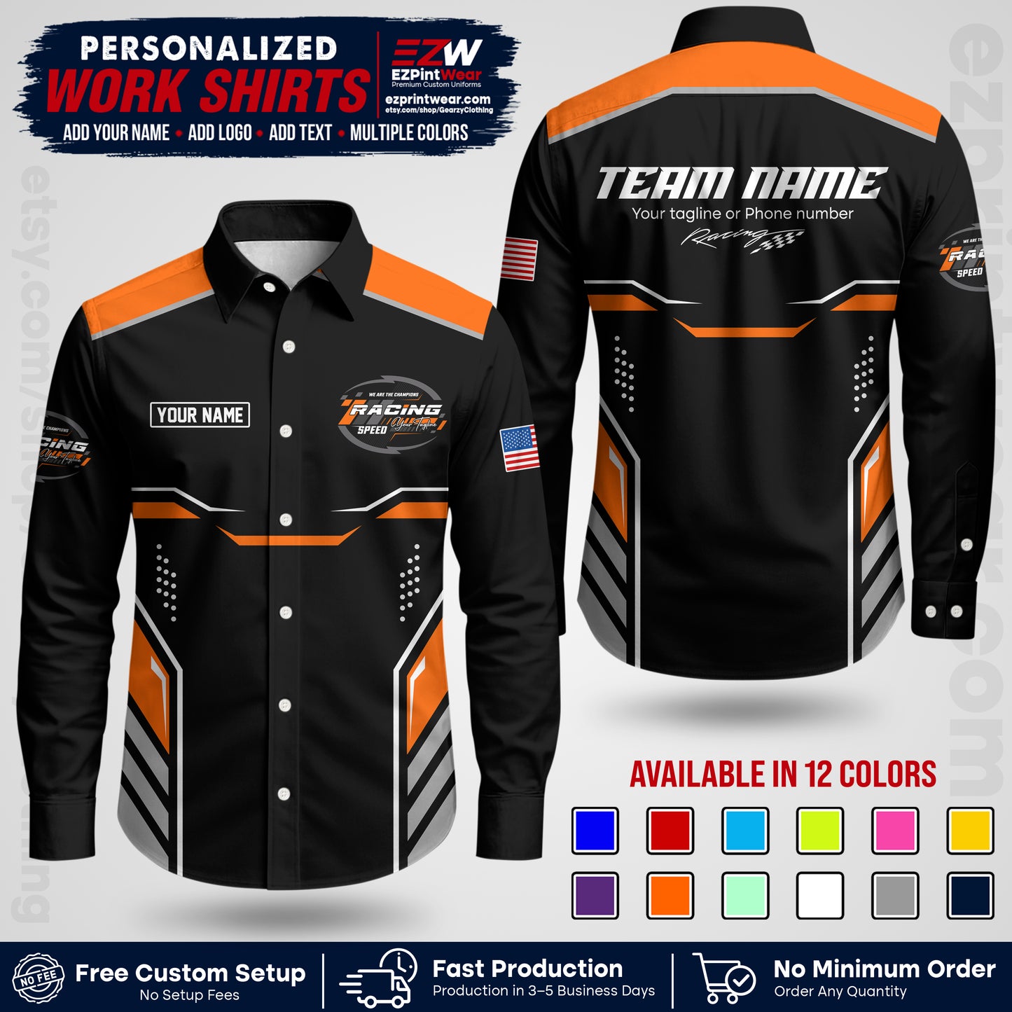 Custom Racing Shirt with Name, Logo & Text | Race Team Uniform | Crew Apparel RC10