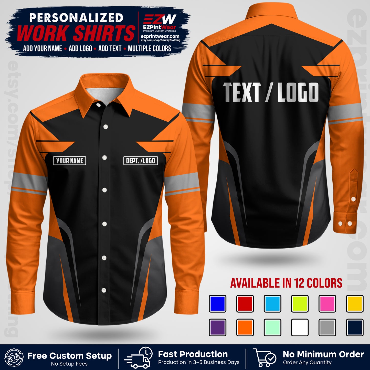 Custom All Over Print Work Uniform Shirt with Name, Logo & Text | Custom Hawaiian Shirt | Company Shirt | Employee Uniform UNF01