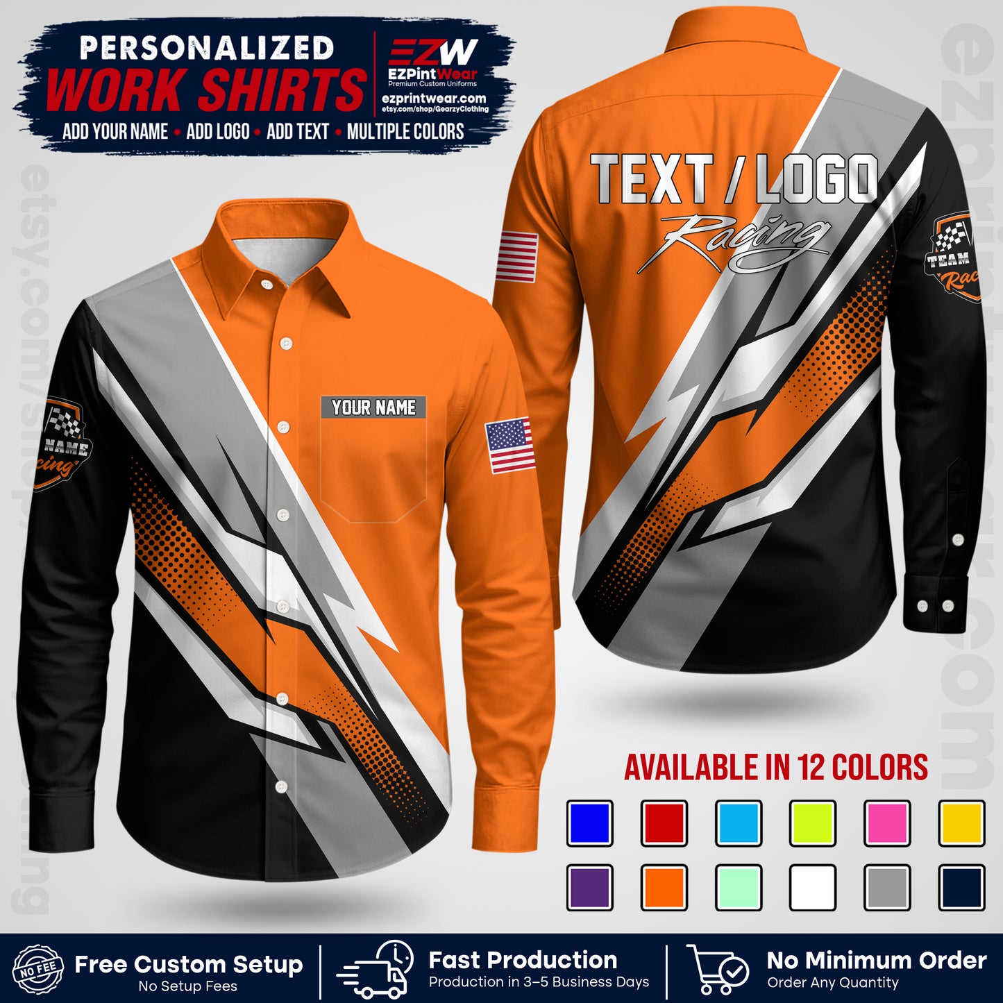 Custom Racing Shirt with Name, Logo & Text | Race Team Uniform | Crew Apparel RC01
