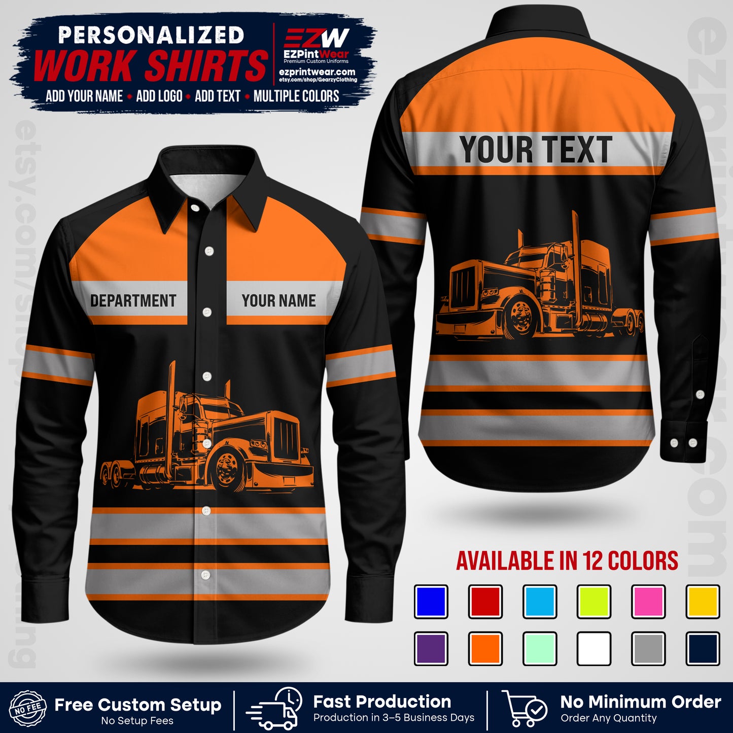 Personalized Truck Driver Workwear Uniform | Custom Safety Stripe Apparel | Non-Reflective Reflective Style Design TW02
