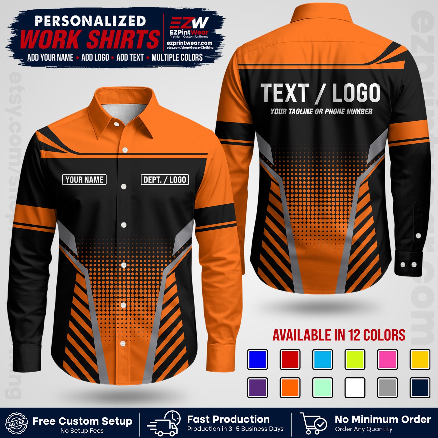 Custom All Over Print Work Uniform Shirt with Name, Logo & Text | Custom Hawaiian Shirt | Company Shirt | Employee Uniform UNF08
