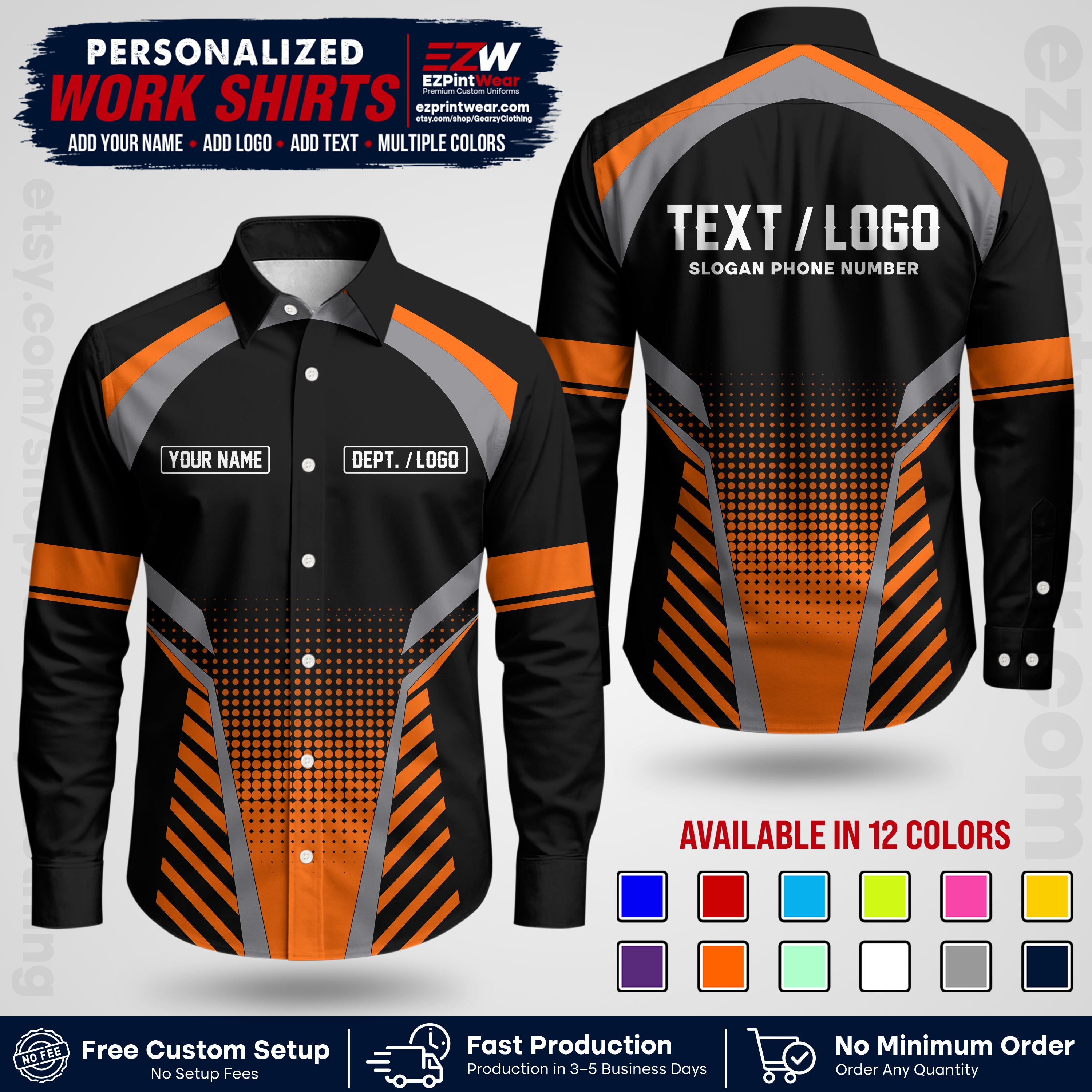 Custom All Over Print Work Uniform Shirt with Name, Logo & Text | Custom Hawaiian Shirt | Company Shirt | Employee Uniform UNF19