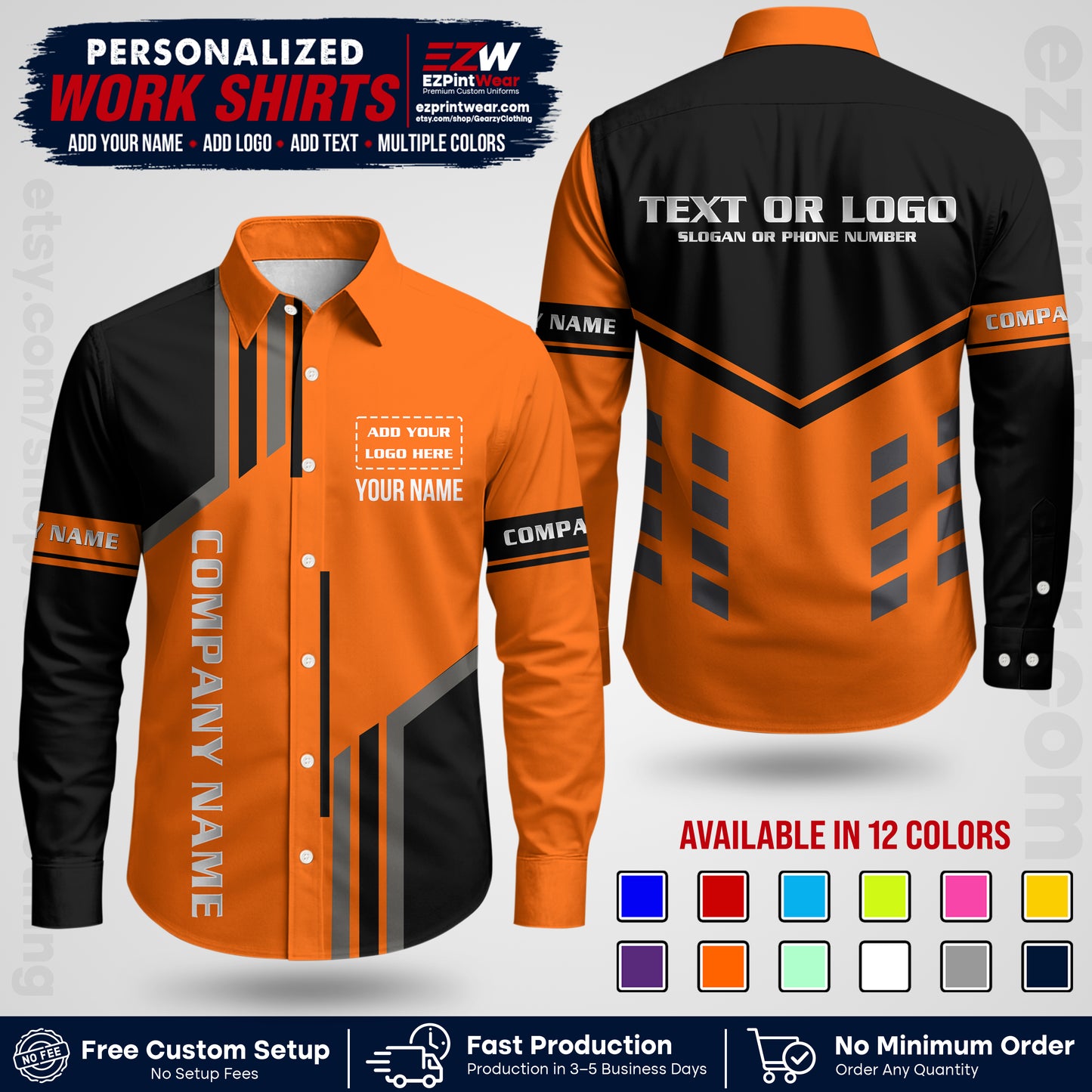 Custom All Over Print Work Uniform Shirt with Name, Logo & Text | Custom Hawaiian Shirt | Company Shirt | Employee Uniform UNF10