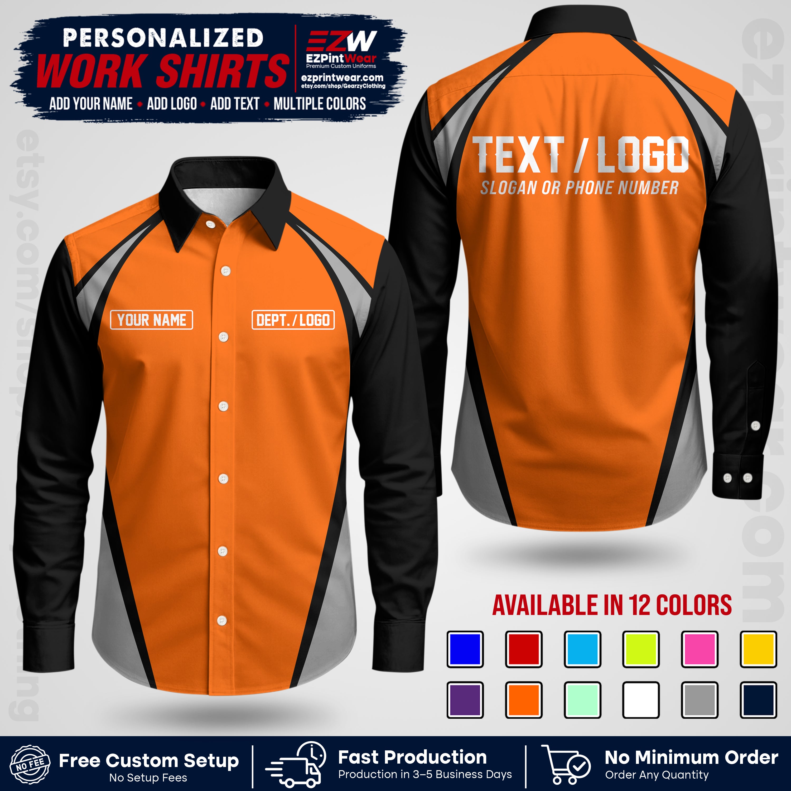 Custom All Over Print Work Uniform Shirt with Name, Logo & Text | Custom Hawaiian Shirt | Company Shirt | Employee Uniform UNF20