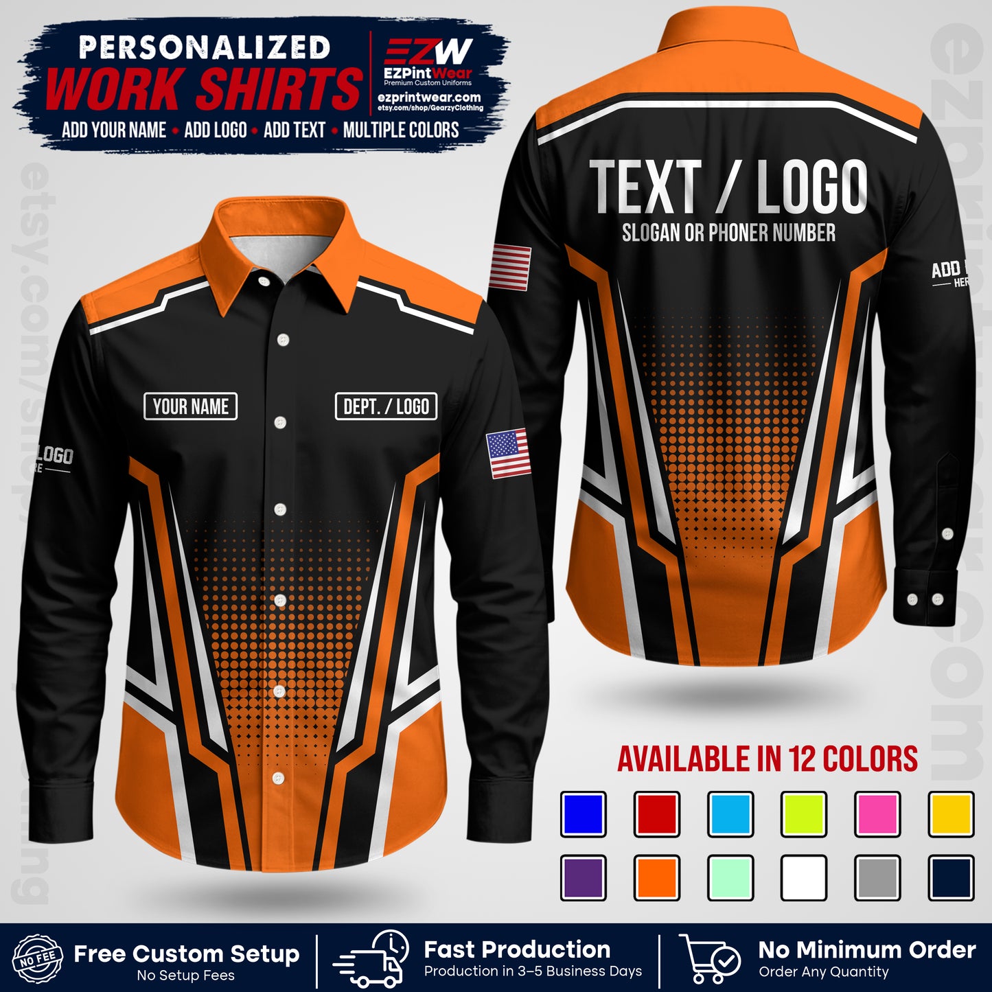 Custom All Over Print Work Uniform Shirt with Name, Logo & Text | Custom Hawaiian Shirt | Company Shirt | Employee Uniform UNF17