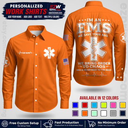 Custom EMS Shirt with Name, Logo & Text | EMS Team Uniform | First Responder Workwear EMSU05