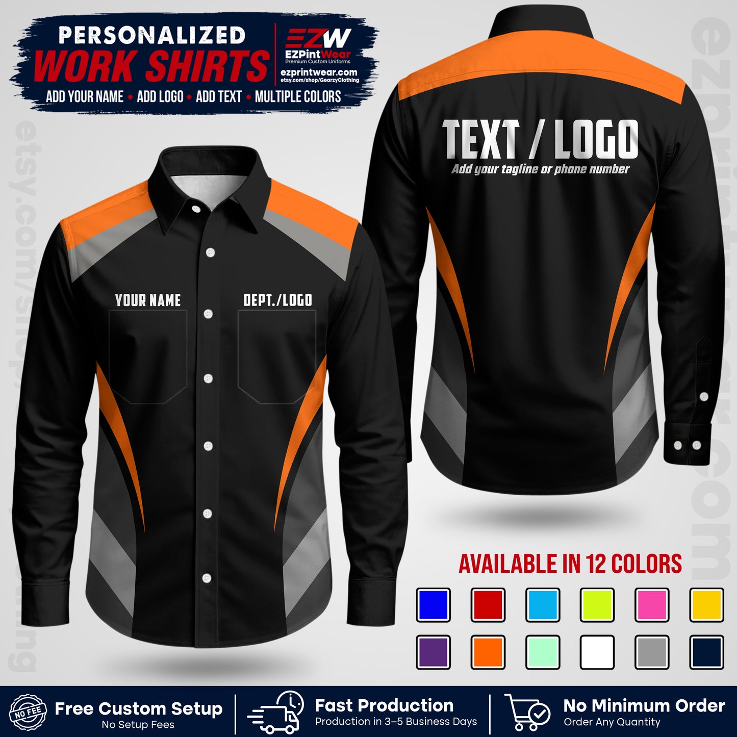 Custom All Over Print Work Uniform Shirt with Name, Logo & Text | Custom Hawaiian Shirt | Company Shirt | Employee Uniform UNF03