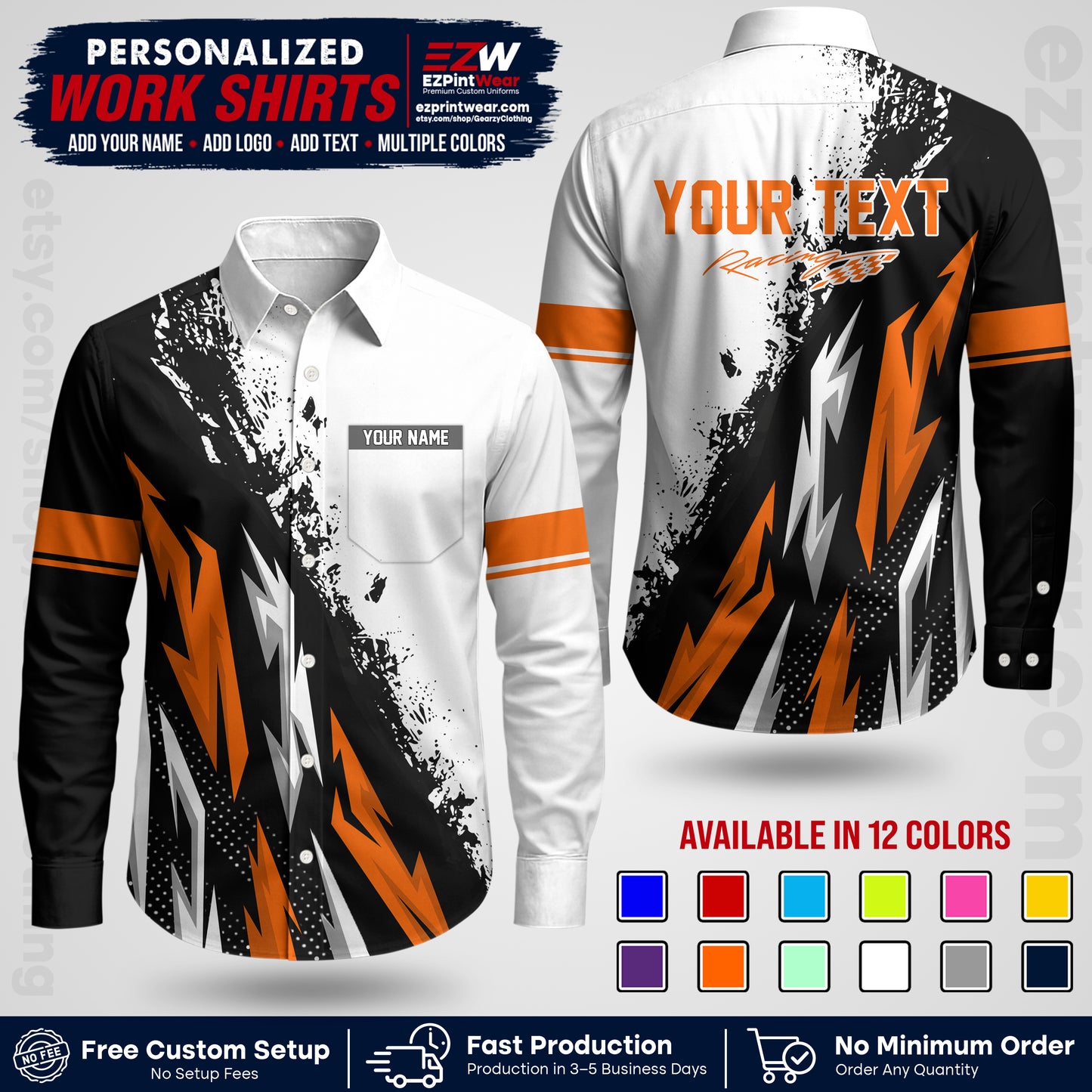 Custom Racing Shirt with Name, Logo & Text | Race Team Uniform | Crew Apparel RC08
