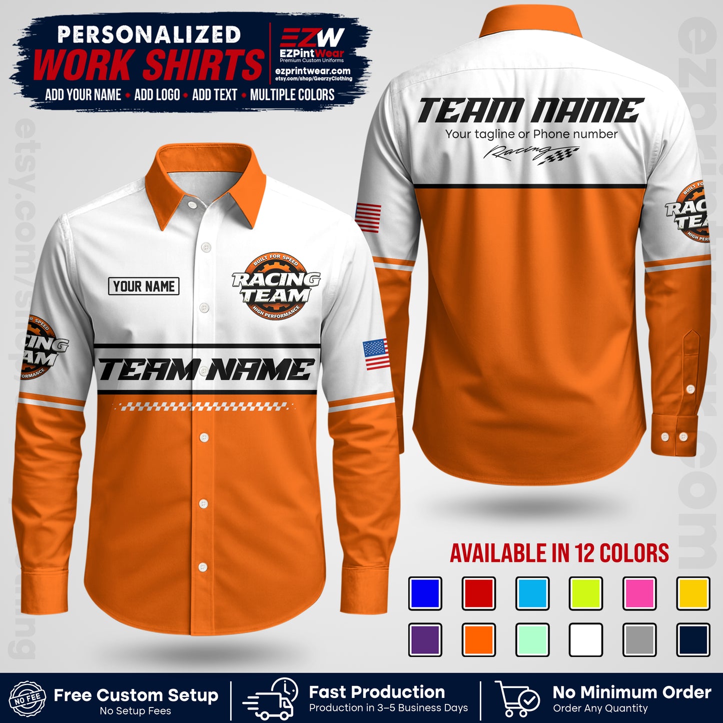 Custom Racing Shirt with Name, Logo & Text | Race Team Uniform | Crew Apparel RC12