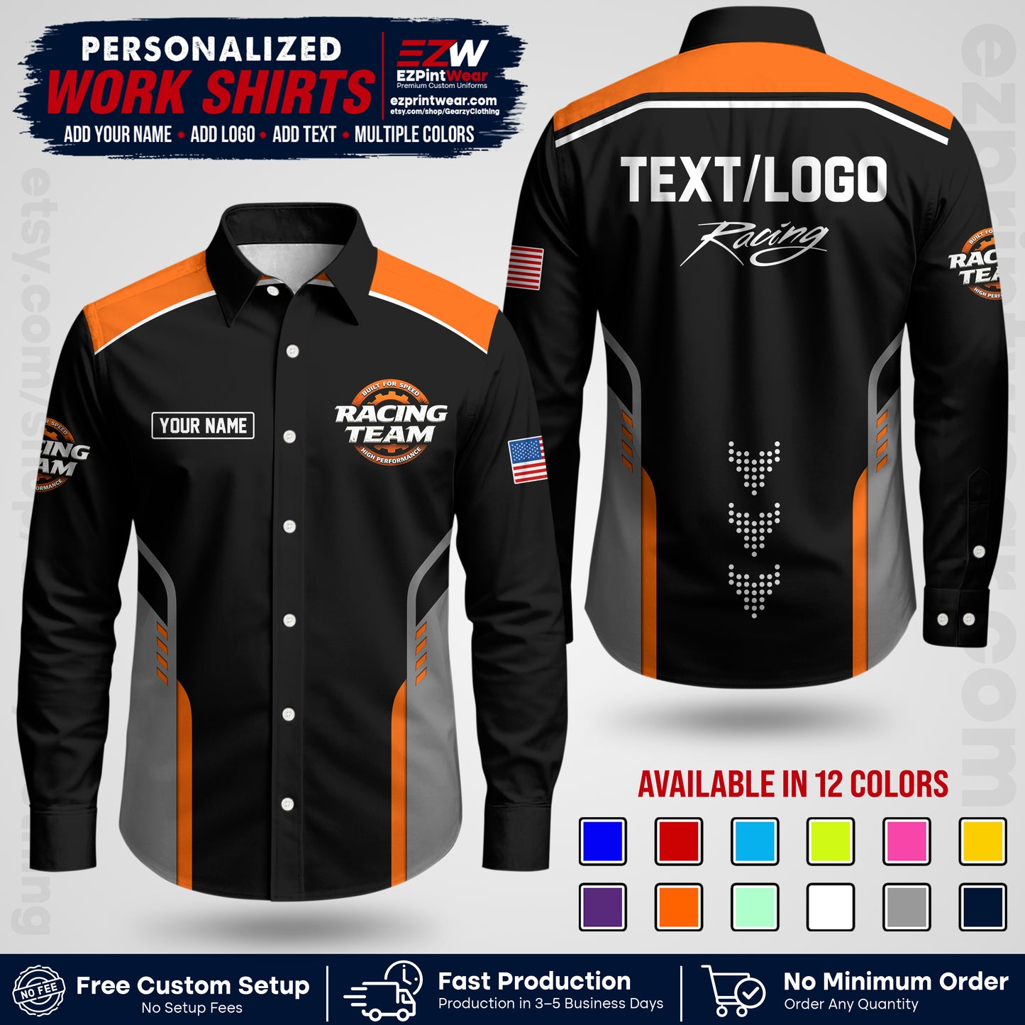 Custom Racing Shirt with Name, Logo & Text | Race Team Uniform | Crew Apparel RC09