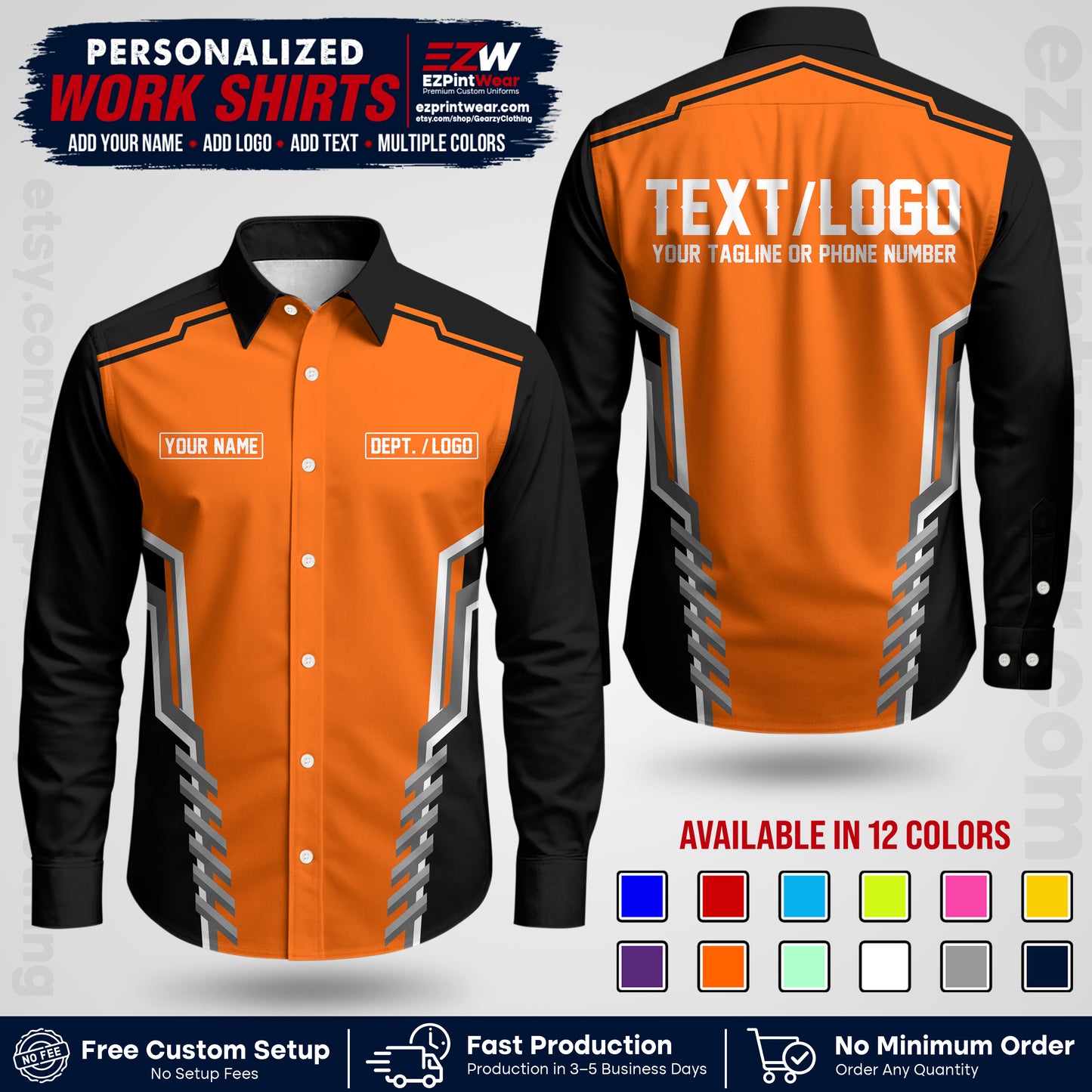 Custom All Over Print Work Uniform Shirt with Name, Logo & Text | Custom Hawaiian Shirt | Company Shirt | Employee Uniform UNF15