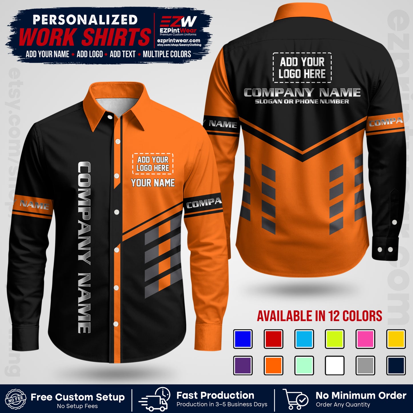 Custom All Over Print Work Uniform Shirt with Name, Logo & Text | Custom Hawaiian Shirt | Company Shirt | Employee Uniform UNF09