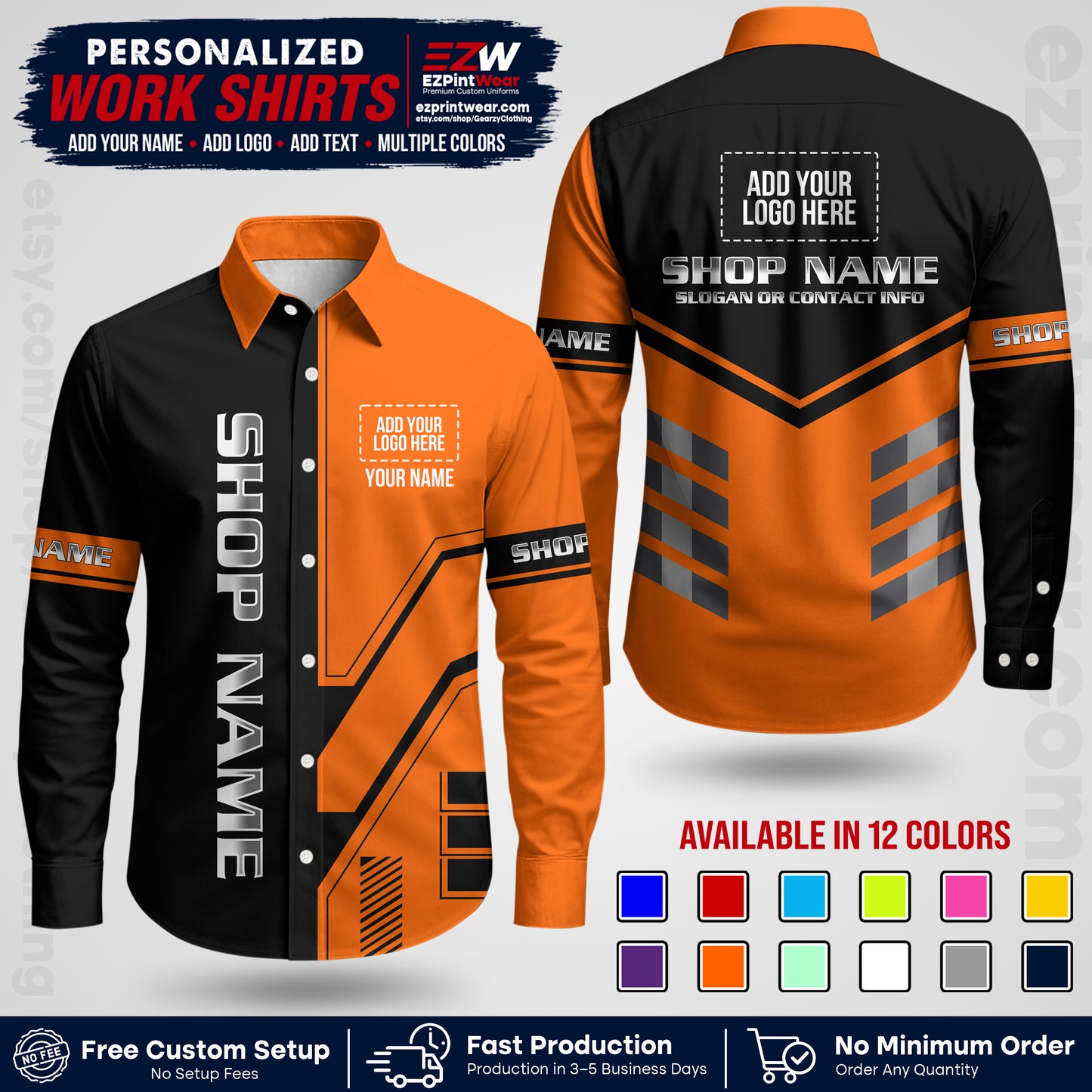 Custom All Over Print Work Uniform Shirt with Name, Logo & Text | Custom Hawaiian Shirt | Company Shirt | Employee Uniform UNF11