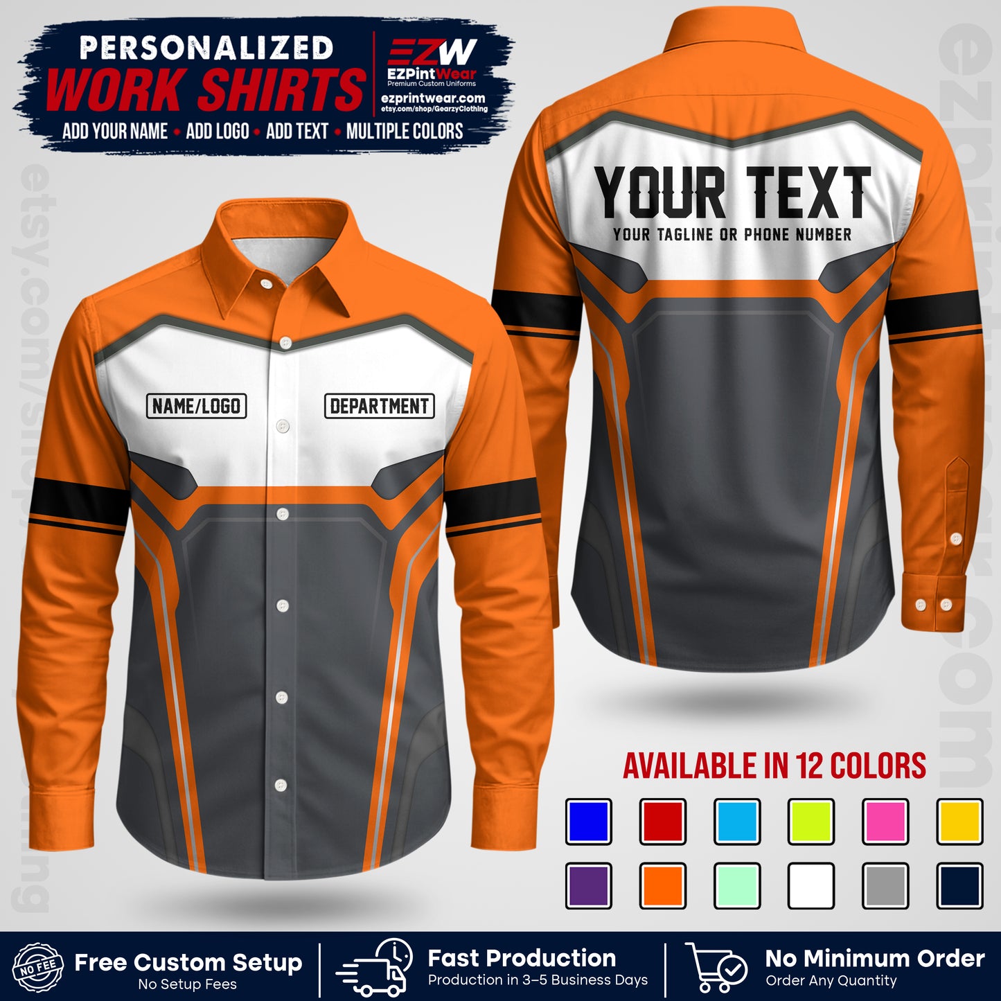 Custom All Over Print Work Uniform Shirt with Name, Logo & Text | Custom Hawaiian Shirt | Company Shirt | Employee Uniform UNF05