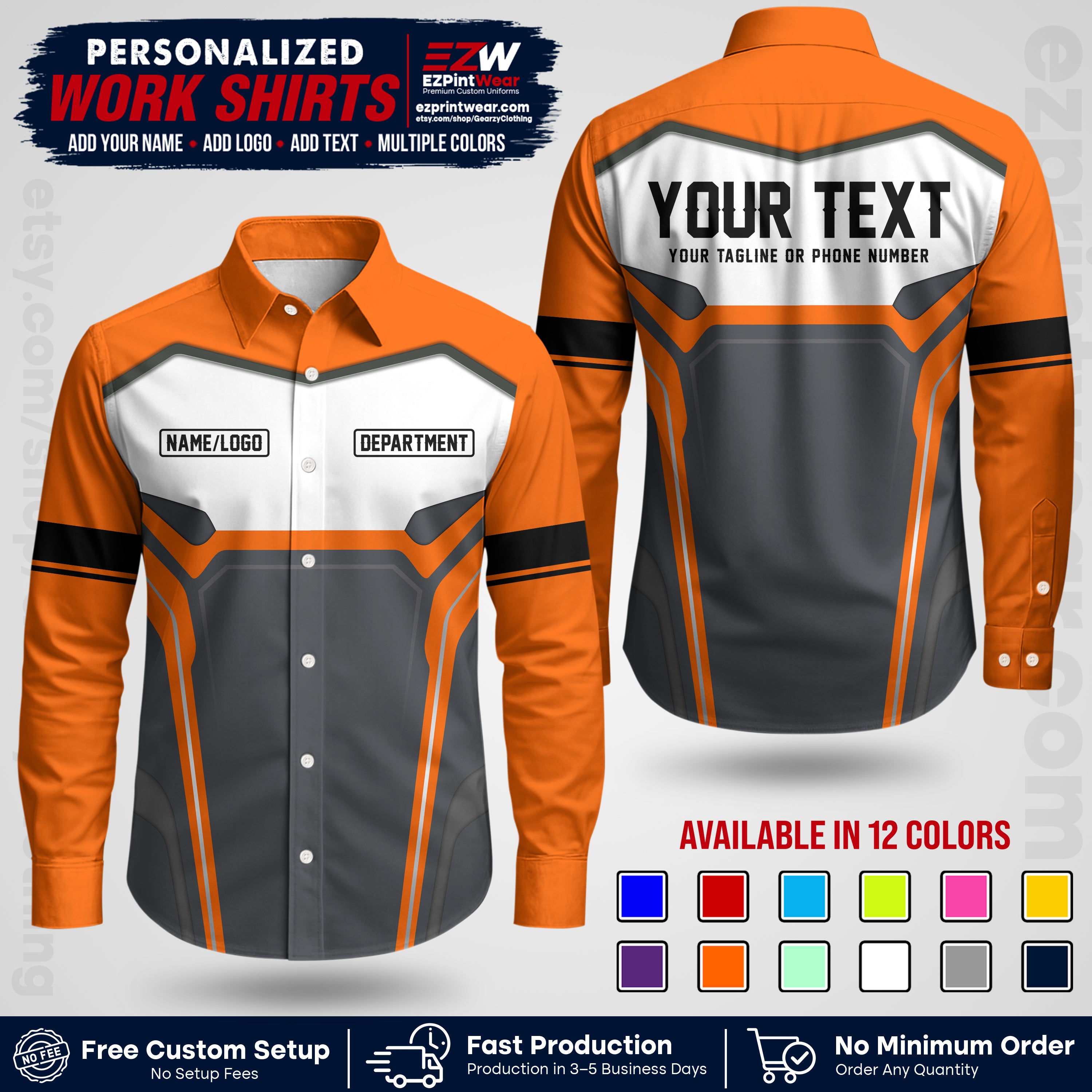 Custom All Over Print Work Uniform Shirt with Name, Logo & Text | Custom Hawaiian Shirt | Company Shirt | Employee Uniform UNF05