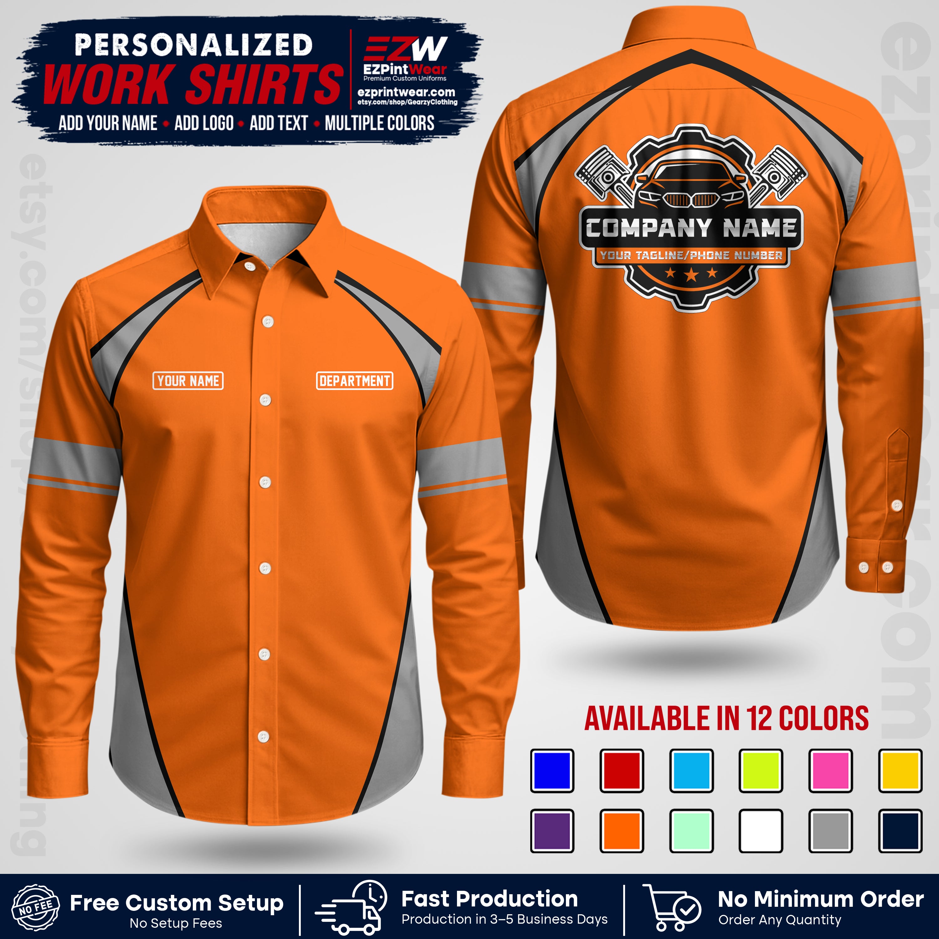 Custom Mechanic Work Shirt with Name, Logo & Text | Auto Shop Uniform | Workwear MCN 09