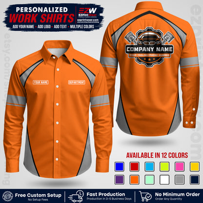 Custom Mechanic Work Shirt with Name, Logo & Text | Auto Shop Uniform | Workwear MCN 09