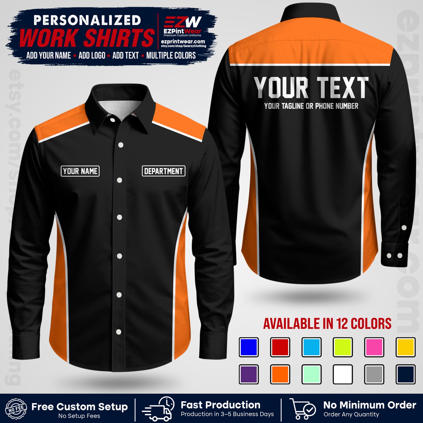 Custom All Over Print Work Uniform Shirt with Name, Logo & Text | Custom Hawaiian Shirt | Company Shirt | Employee Uniform UNF12