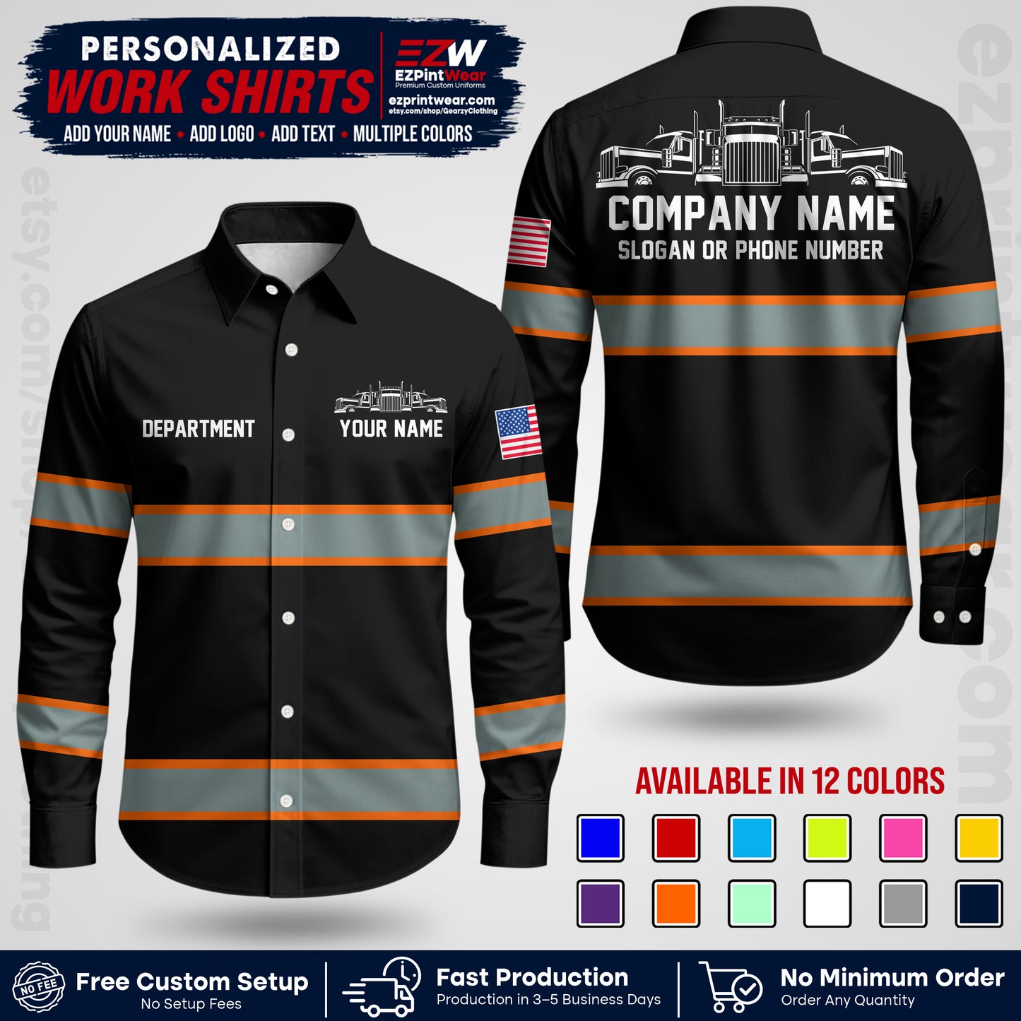 Personalized Truck Driver Workwear Uniform | Custom Safety Stripe Apparel | Non-Reflective Reflective Style Design TW04