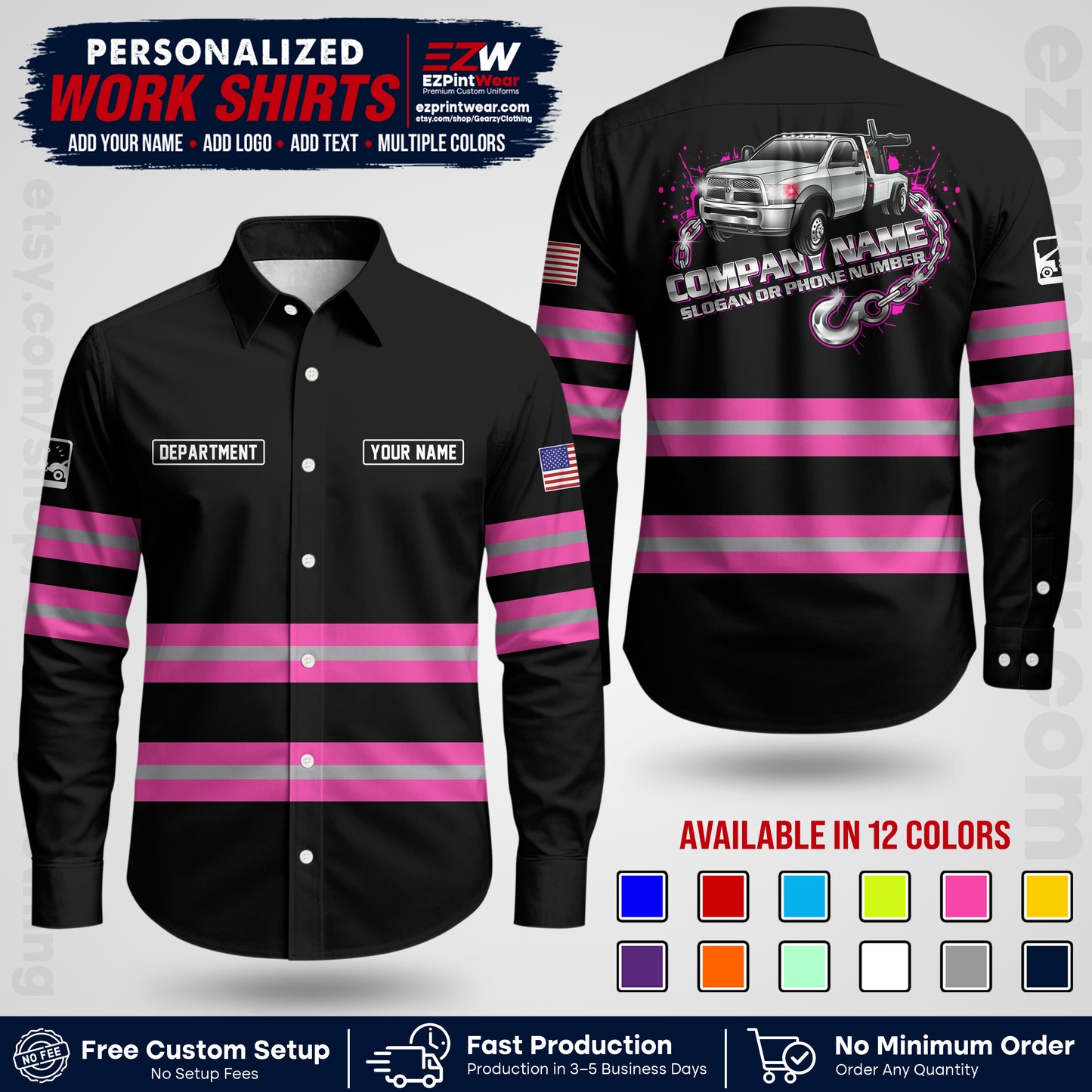 Custom Towing Workwear Uniform | Personalized Tow Truck Shirt | Non-Reflective Safety Stripe Apparel | Custom Towing Shirt | Tow Truck Apparel TW05