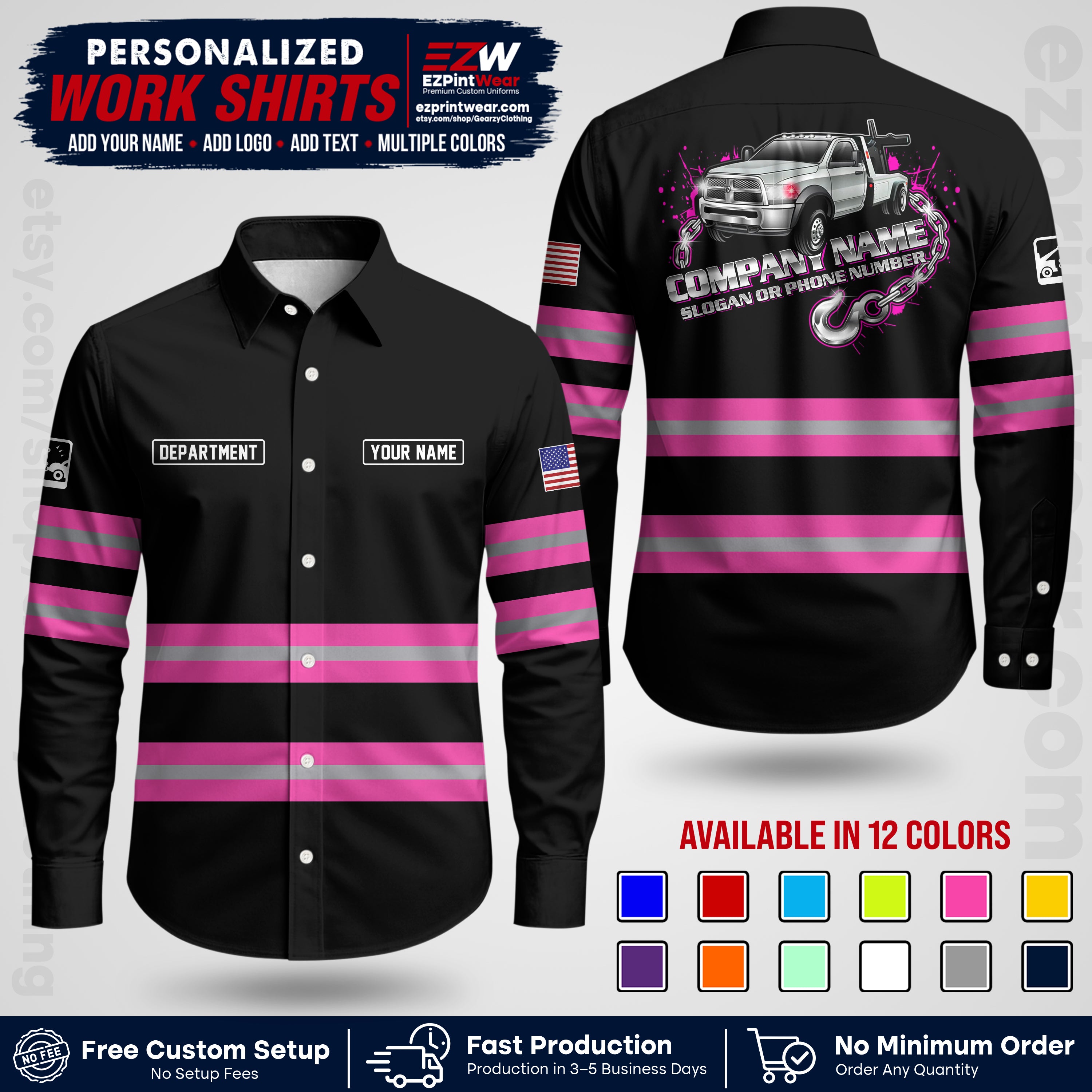 Custom Towing Workwear Uniform | Personalized Tow Truck Shirt | Non-Reflective Safety Stripe Apparel | Custom Towing Shirt | Tow Truck Apparel TW05